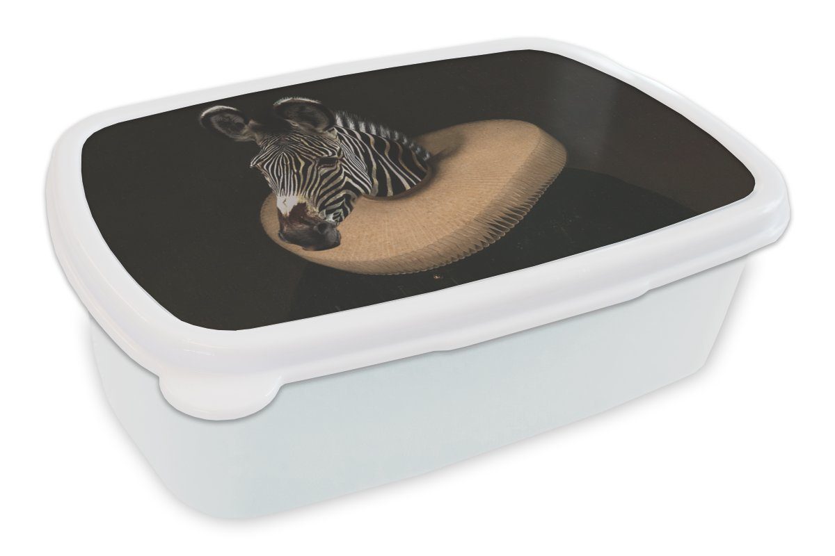 MuchoWow Lunchbox Gemälde - Zebra - Alte Meister, Kunststoff, (2-tlg), Brotbox für Kinder und Erwachsene, Brotdose, für Jungs und Mädchen weiß