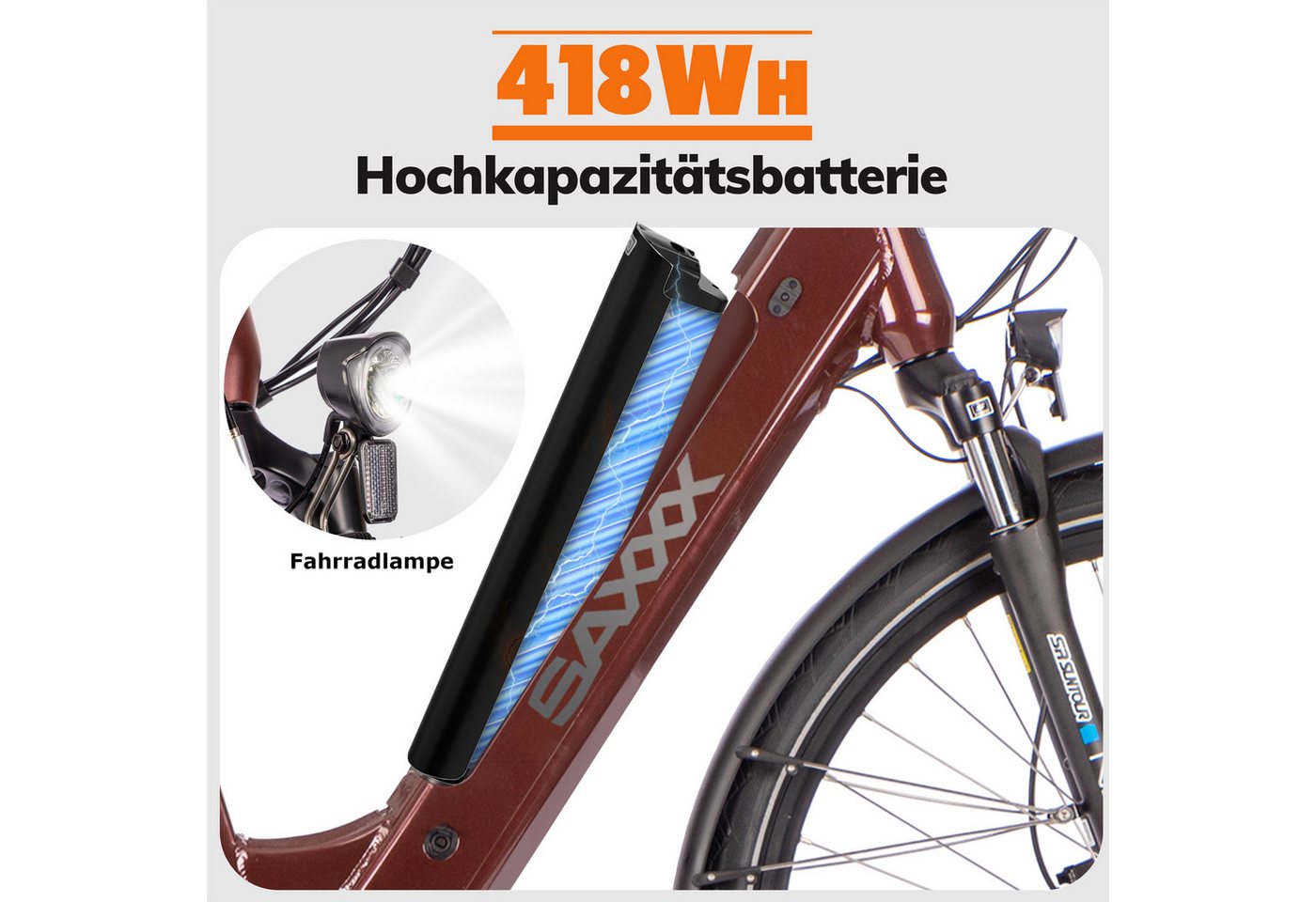 Thumbnail - SAXXX E-Bike Trekkingrad Deluxe Sport Wave – City E-Bike mit Mittelmotor, bis zu 100 km, 9 Gang Shimano Alivio Schaltwer...