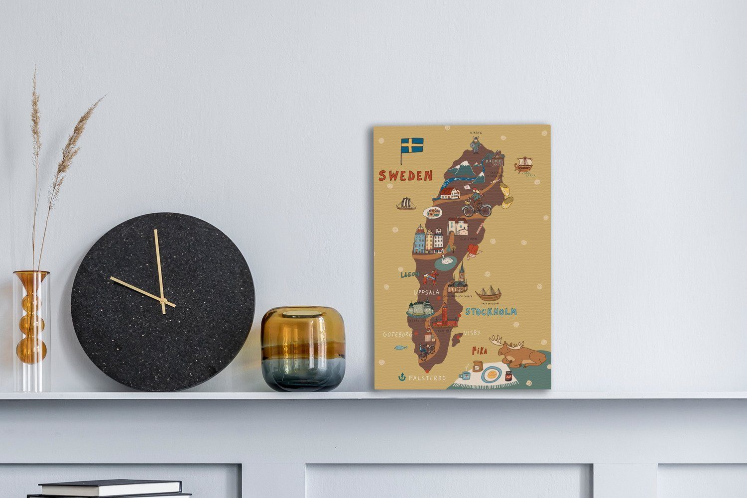 OneMillionCanvasses® Leinwandbild Illustration Skandinavien mit der Karte v günstig online kaufen