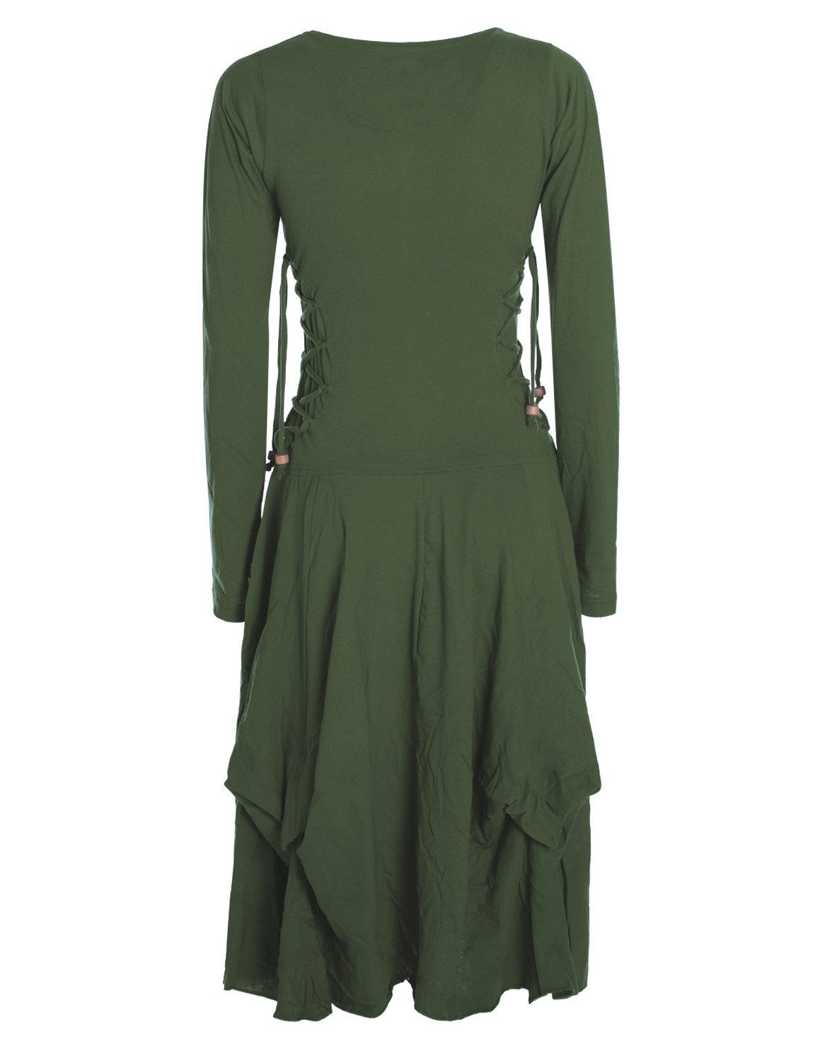 Vishes Midikleid Langes Langarm Bio Ballonkleid einfarbig mit Schnürung V-A günstig online kaufen