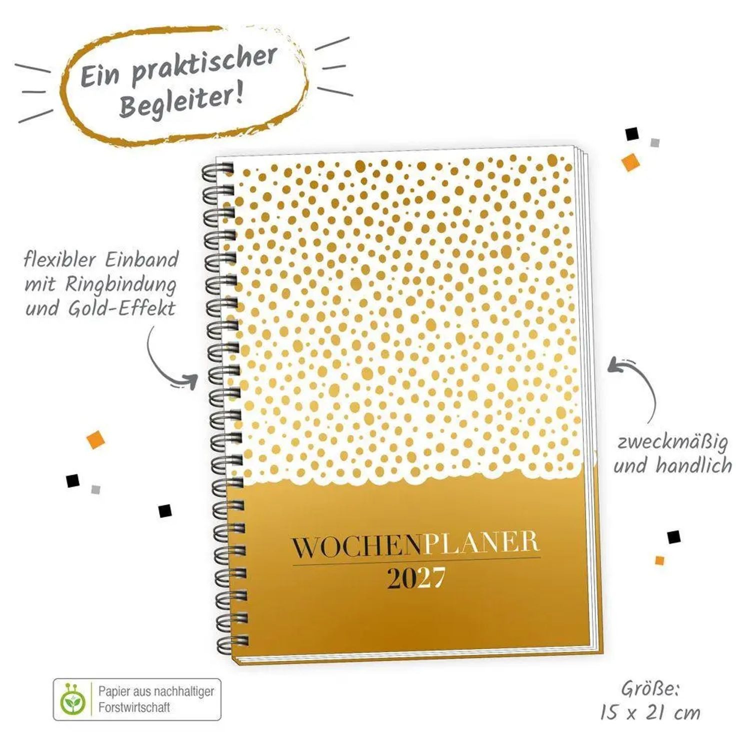 Trötsch Verlag Taschenkalender TRÖTSCH - Wochenplaner A5 mit Wire-O Gold 2027
