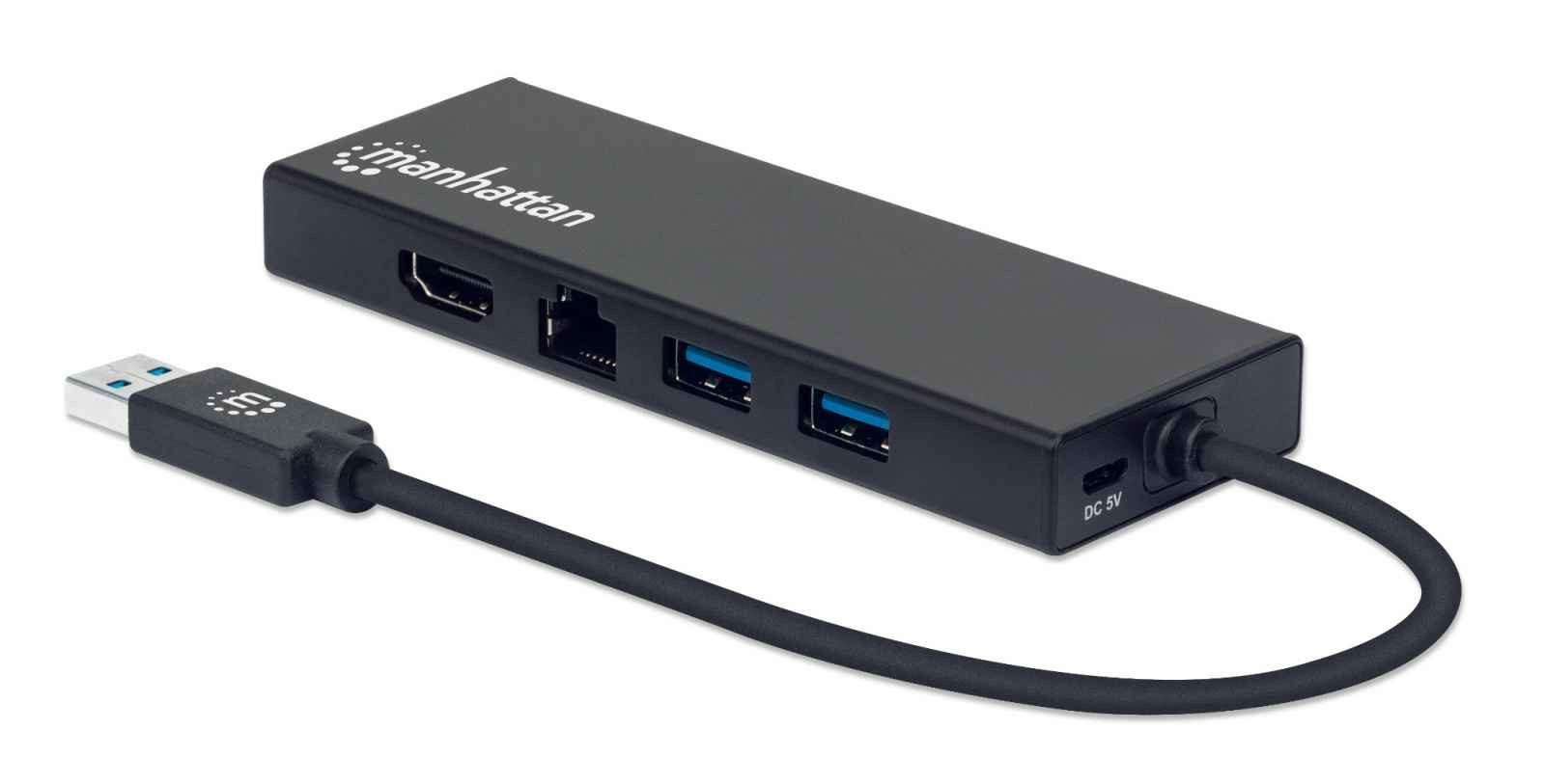 MANHATTAN Laptop-Dockingstation USB-A Dock/Hub, Ports (x5): Ethernet, HDMI, USB-A (x2)