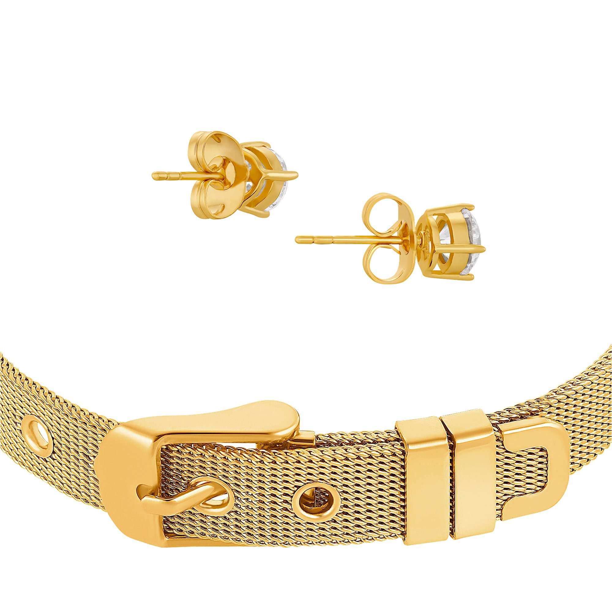 Geschenkset inkl. (Ohrringe, Geschenkverpackung), Damen für goldfarben mit Ohrstecker Ohrstecker Armband Paar Milanaise silberfarben Set Heideman und