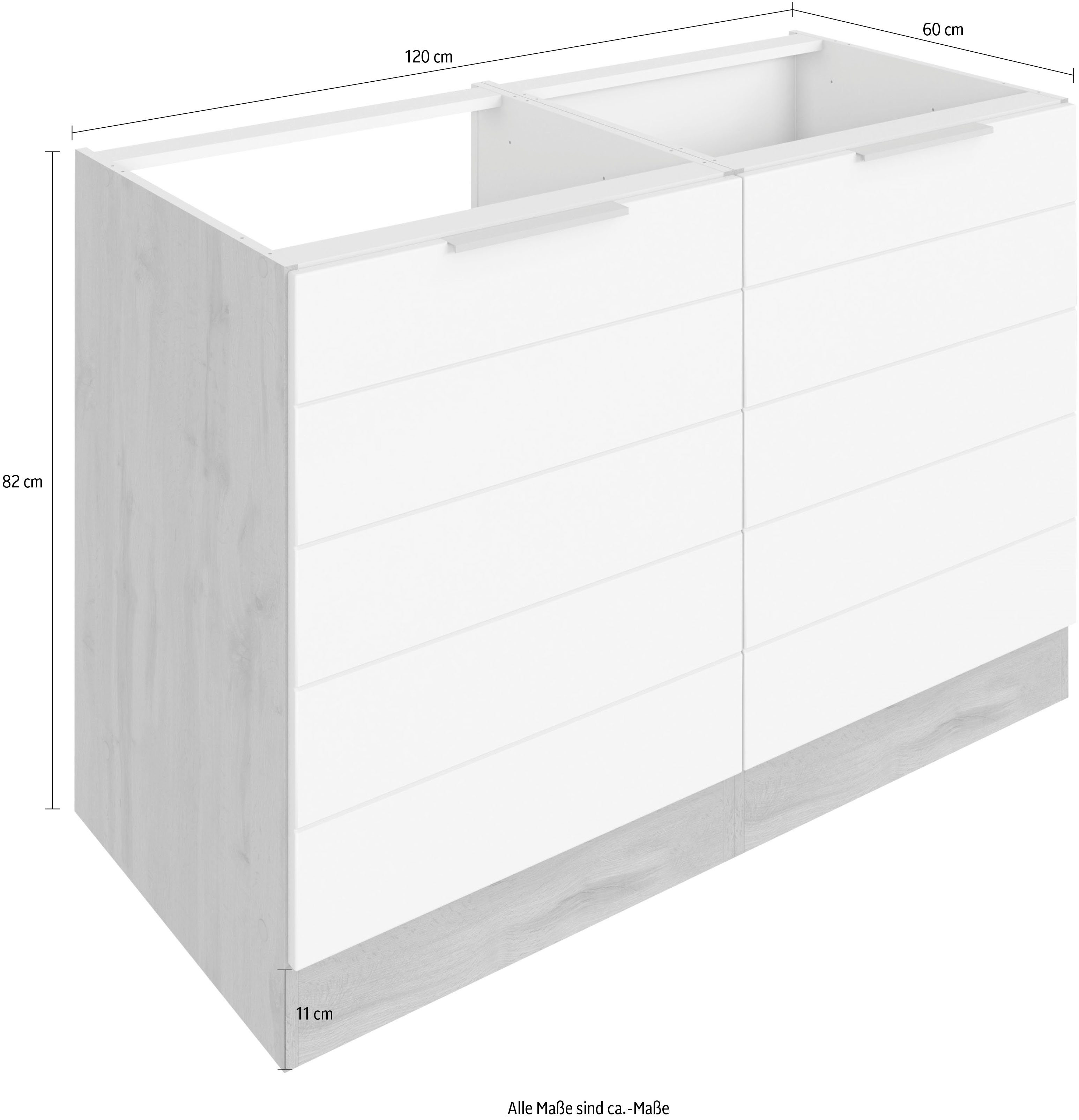 grau Matt/wotaneichefarben 120 MÖBEL Spülenschrank HELD mit hochwertige Luhe breit, | cm Lisene waagerechter MDF-Fronten wotaneiche