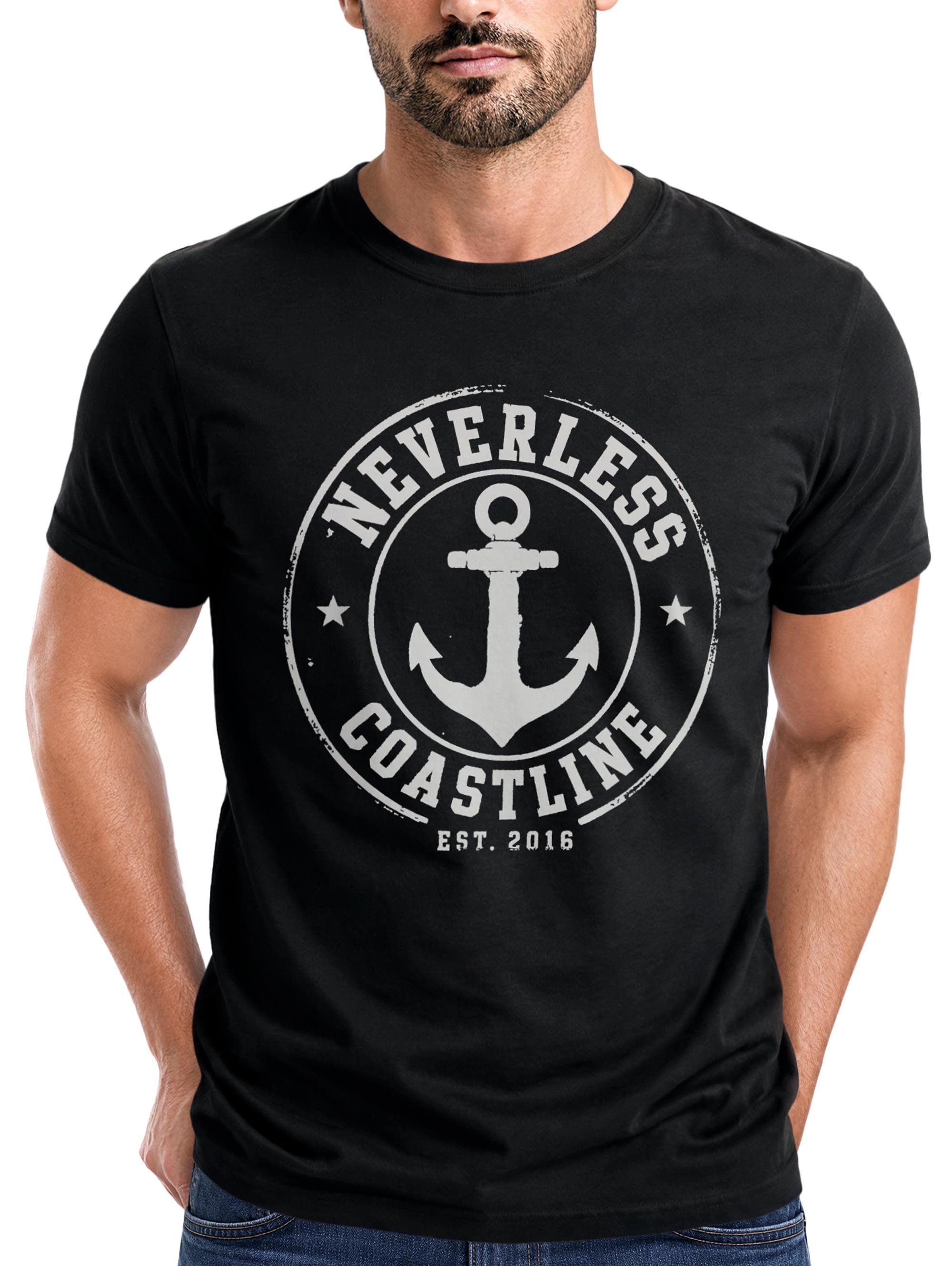 Neverless Print-Shirt Herren T-Shirt mit Frontprint - Coastal - Slim Fit Neverless® mit Print