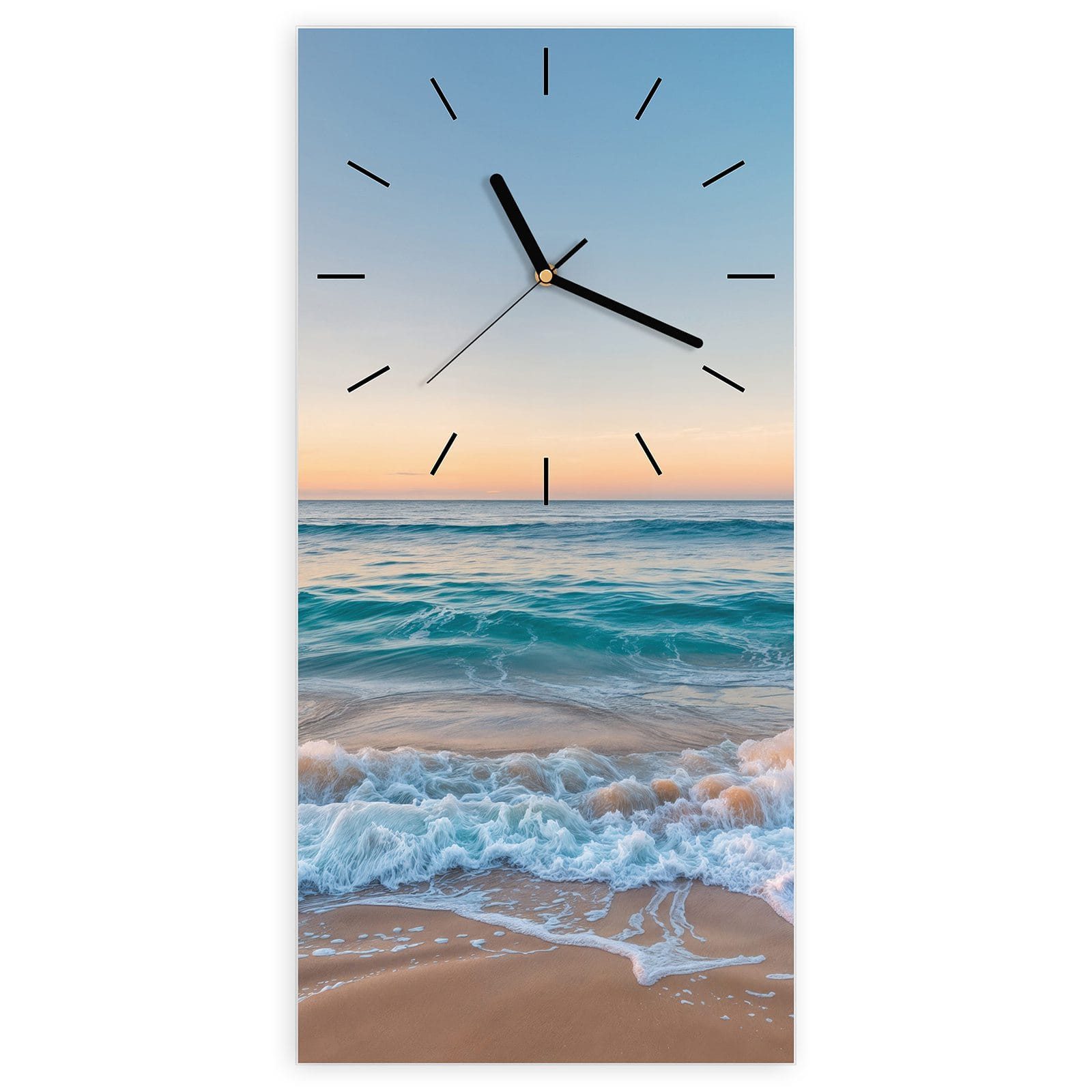 Wanduhr Glasuhr Wandkunst Größe 30 x 60 cm mit Motiv Strandhorizont