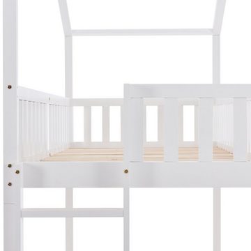 MODFU Kinderbett Jugendbett Hausbett (90x200cm Weiß ohne Matratze), Platzsparendes Design, Ausziehbar