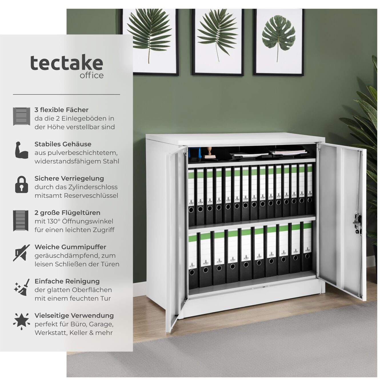 tectake Aktenschrank Büroschrank mit 3 Böden, abschließbar, 90x40x90 cm (Ko günstig online kaufen