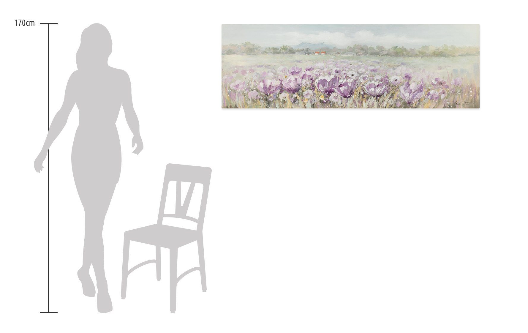 KUNSTLOFT Gemälde Blühender Leinwandbild 100% Wohnzimmer HANDGEMALT 150x50 Sommer cm, Wandbild