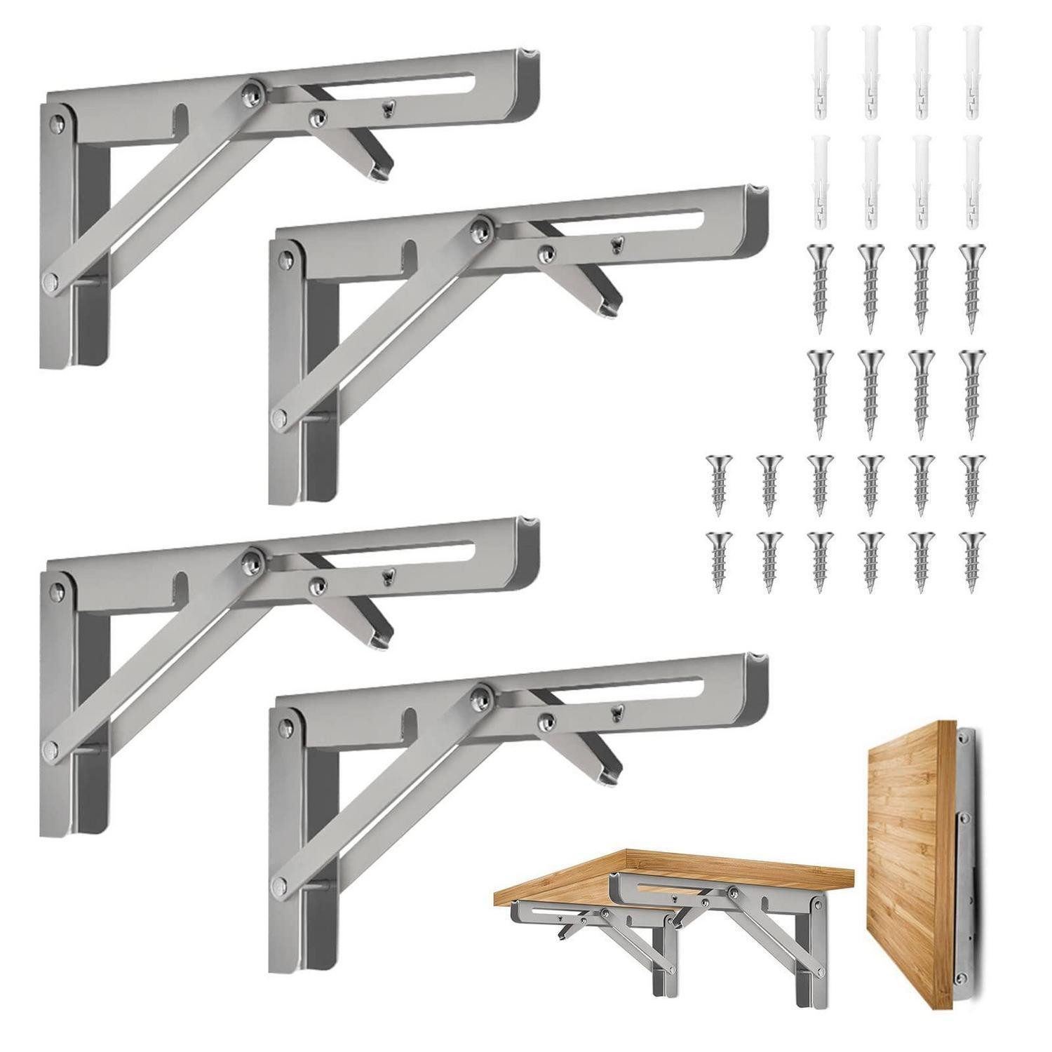 LuxusKollektion Wandregalhalter Klappkonsole Wand Edelstahl 20cm, 4-tlg.