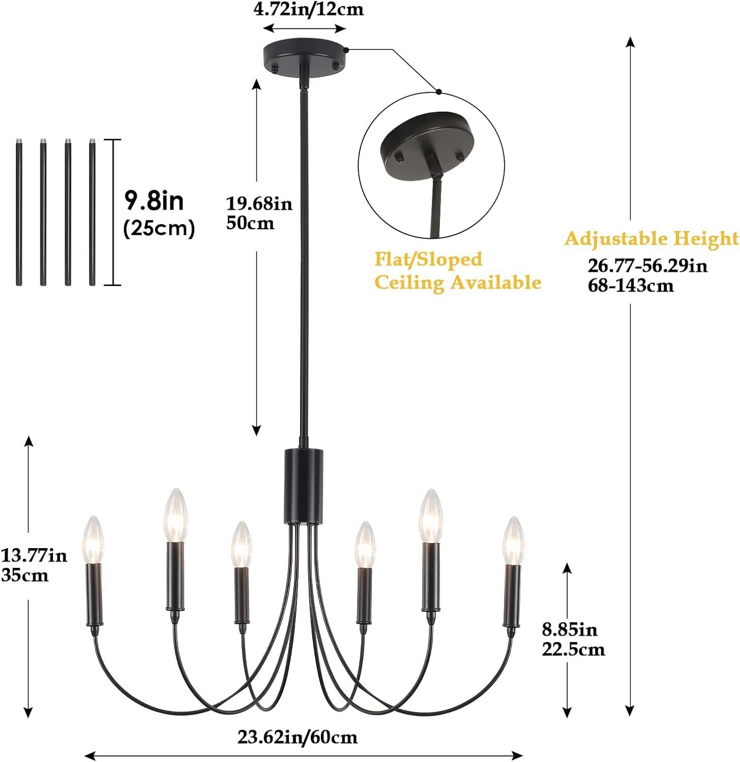 Kronleuchter Glühbirne Deckenlampe,Kerze 6 Kerzenhalter,E14,Ohne Lichtquelle DOPWii