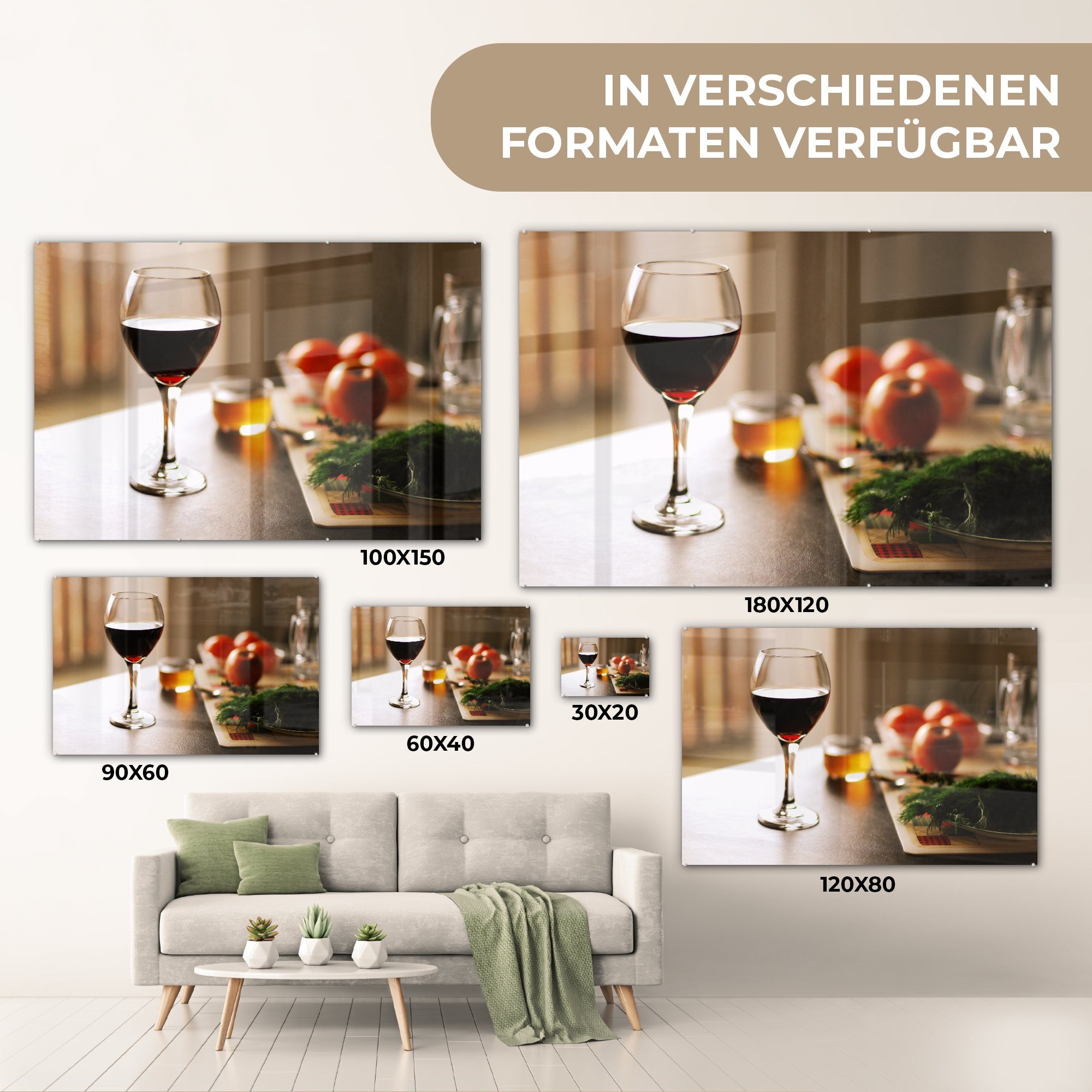 MuchoWow Acrylglasbild Acrylglasbilder Rotwein (1 & Gemüse, Leckerer St), mit Schlafzimmer Wohnzimmer
