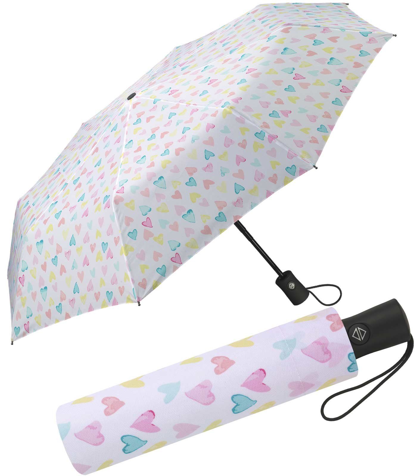HAPPY RAIN Taschenregenschirm schöner Damen-Regenschirm mit Auf-Zu-Automatik, zauberhafte Motive in zarten Pastellfarben