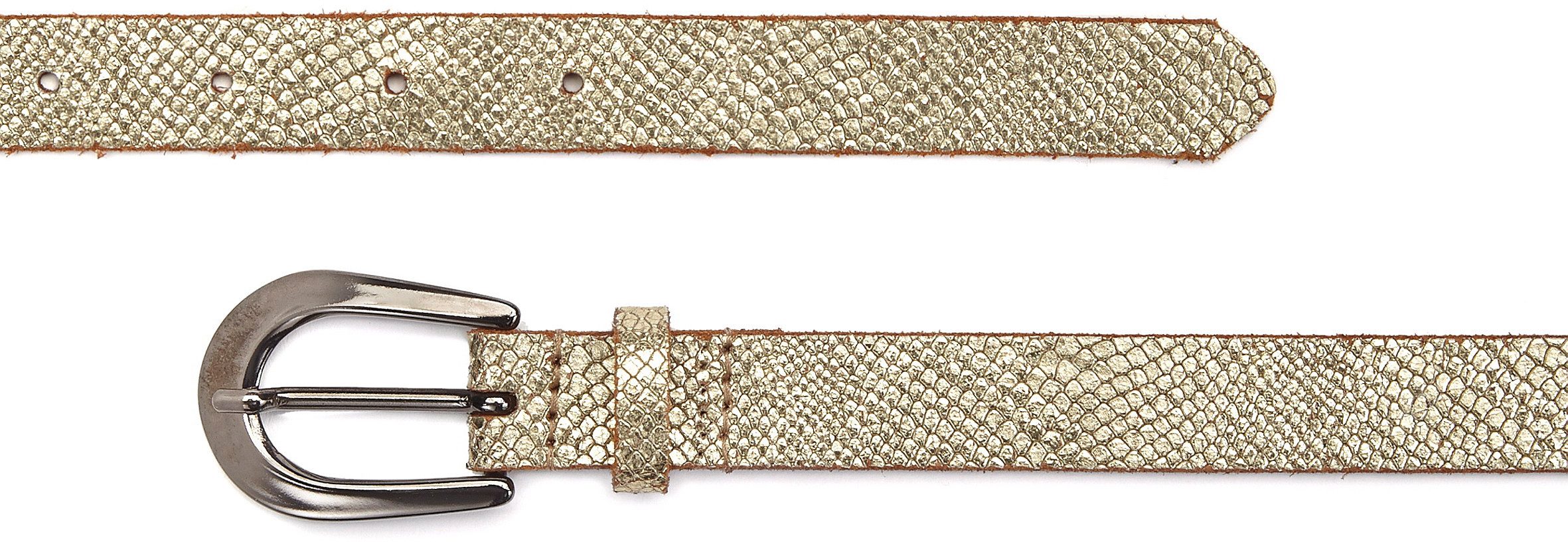 LASCANA Hüftgürtel Ledergürtel, schmaler Gürtel, Anzuggürtel aus Leder in Metallic-Snake-Optik für Hosen, Jeans & Kleider