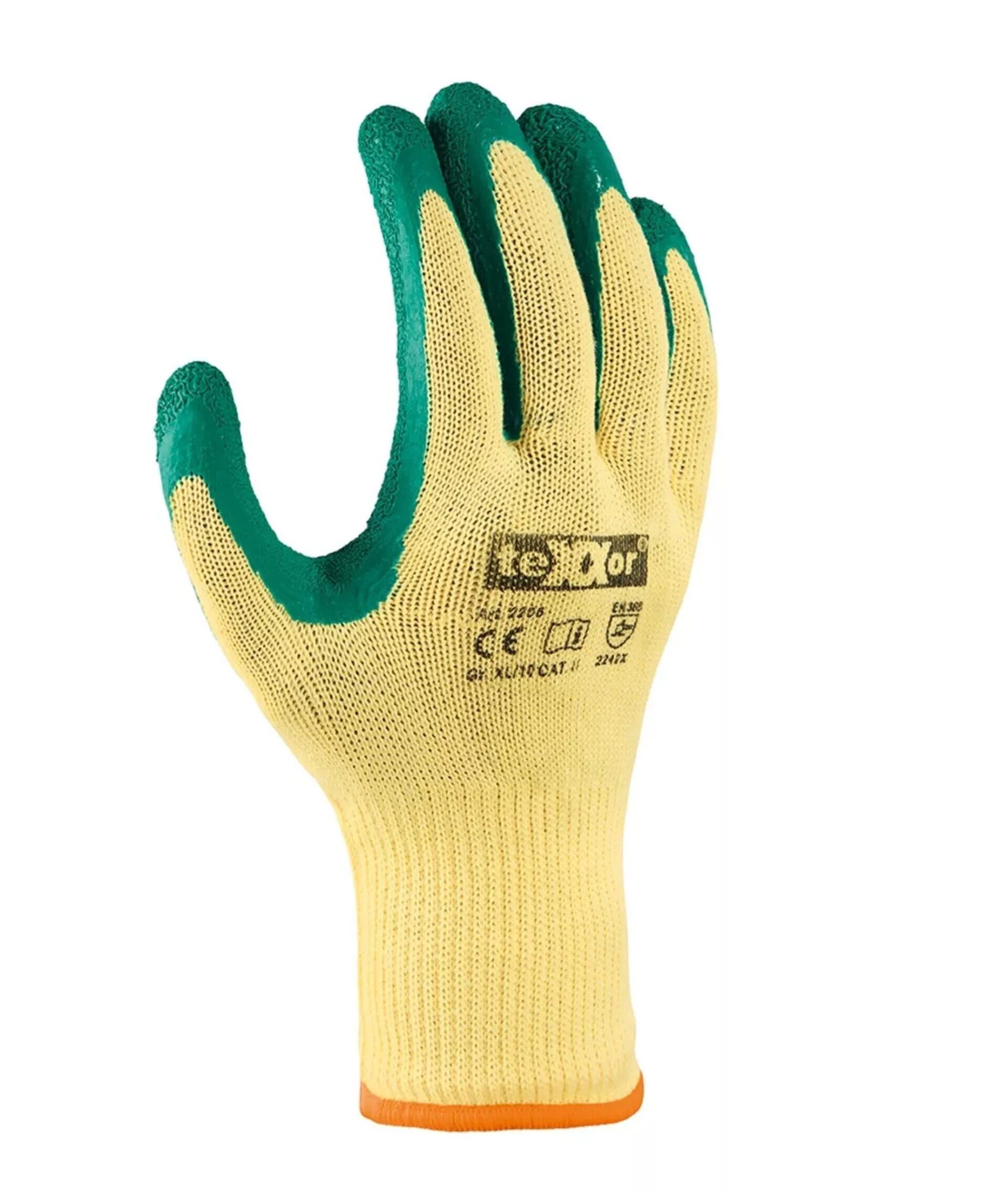 teXXor Arbeitshandschuh-Set 2206 Grobstrickhandschuh Polyester Latex Beschichtung (Karton, 12-St., VPE= 12-144 Paar, Gr. 7-11) guter Grip/ Pflasterarbeiten geeignet