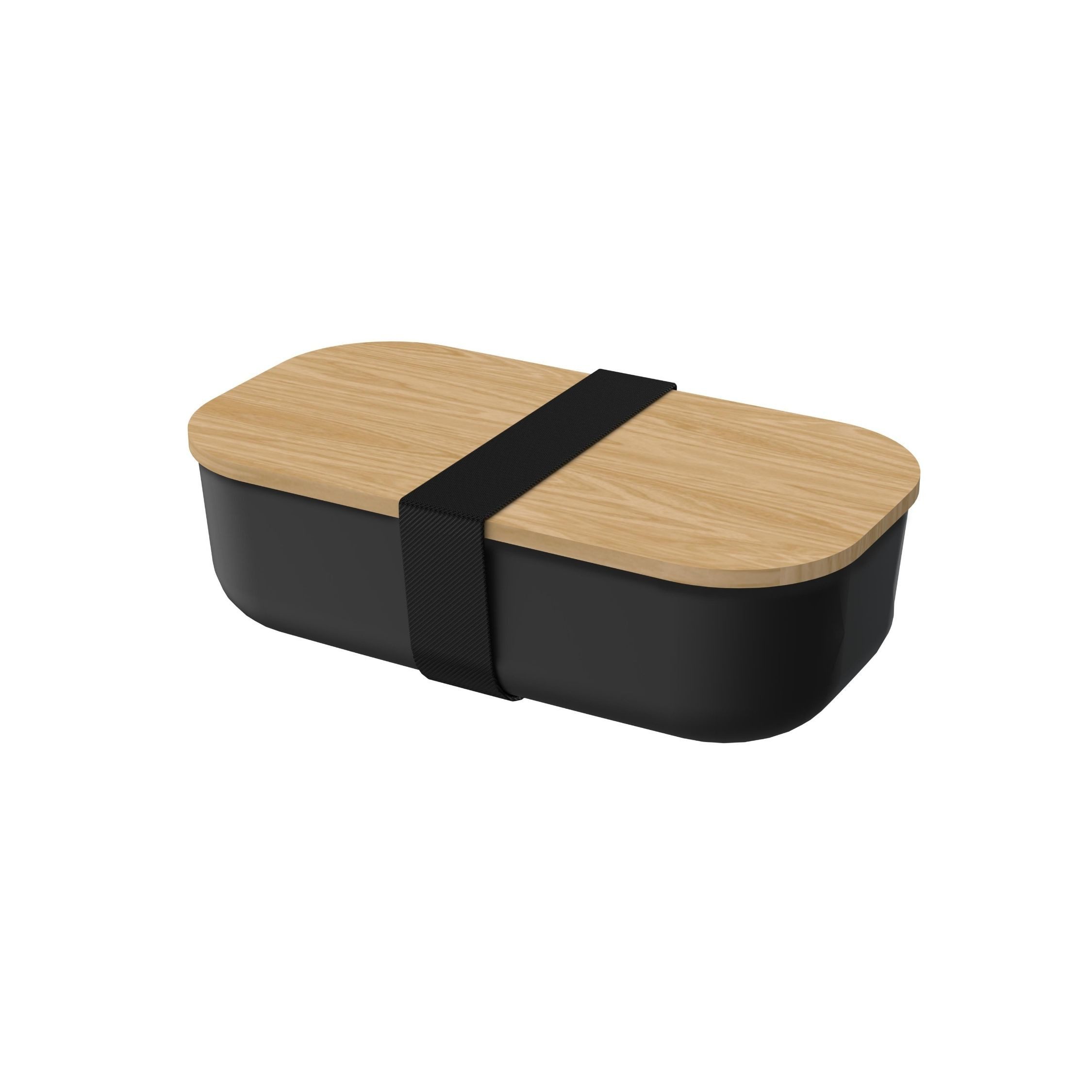 elasto Lunchbox Beech 1300 ml in Schwarz Brotdose mit Elastikband Holz-Deckel