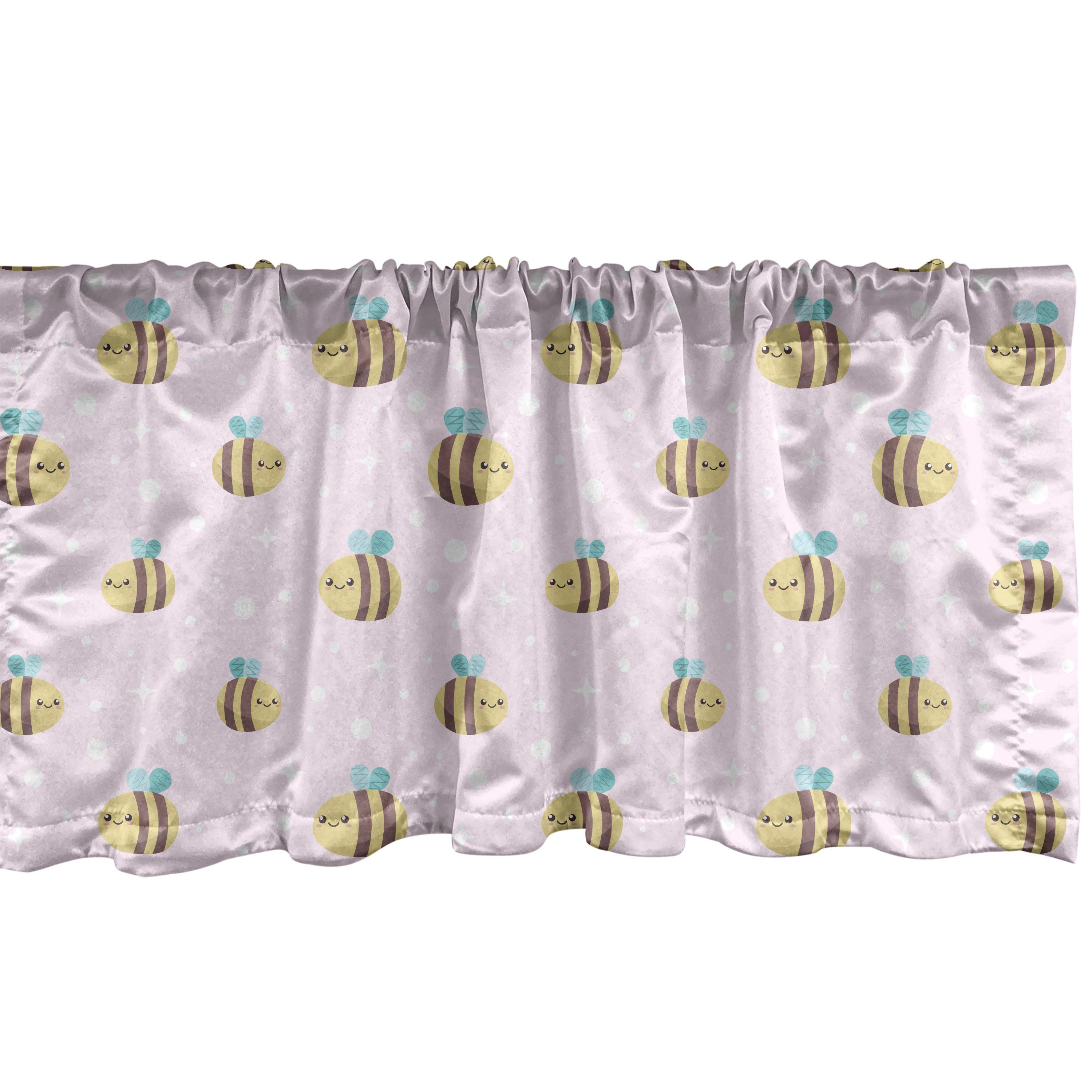 Scheibengardine Vorhang Volant für Küche Schlafzimmer Dekor mit Stangentasche, Abakuhaus, Microfaser, Kindergarten Pastell Lächeln Bienen-Karikatur