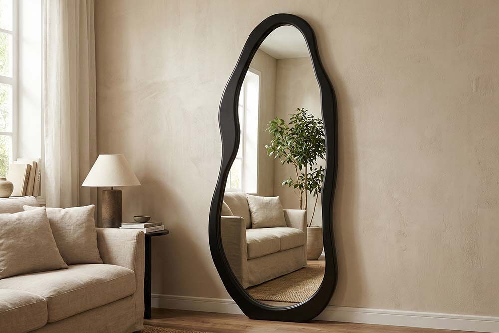 riess-ambiente Standspiegel ORGANIC 180cm schwarz - organische Form, flexibel nutzbar, Ganzkörper (Einzelartikel, 1-St), großer Eyecatcher mit abgerundetem Rahmen – ideal für Deinen Flur