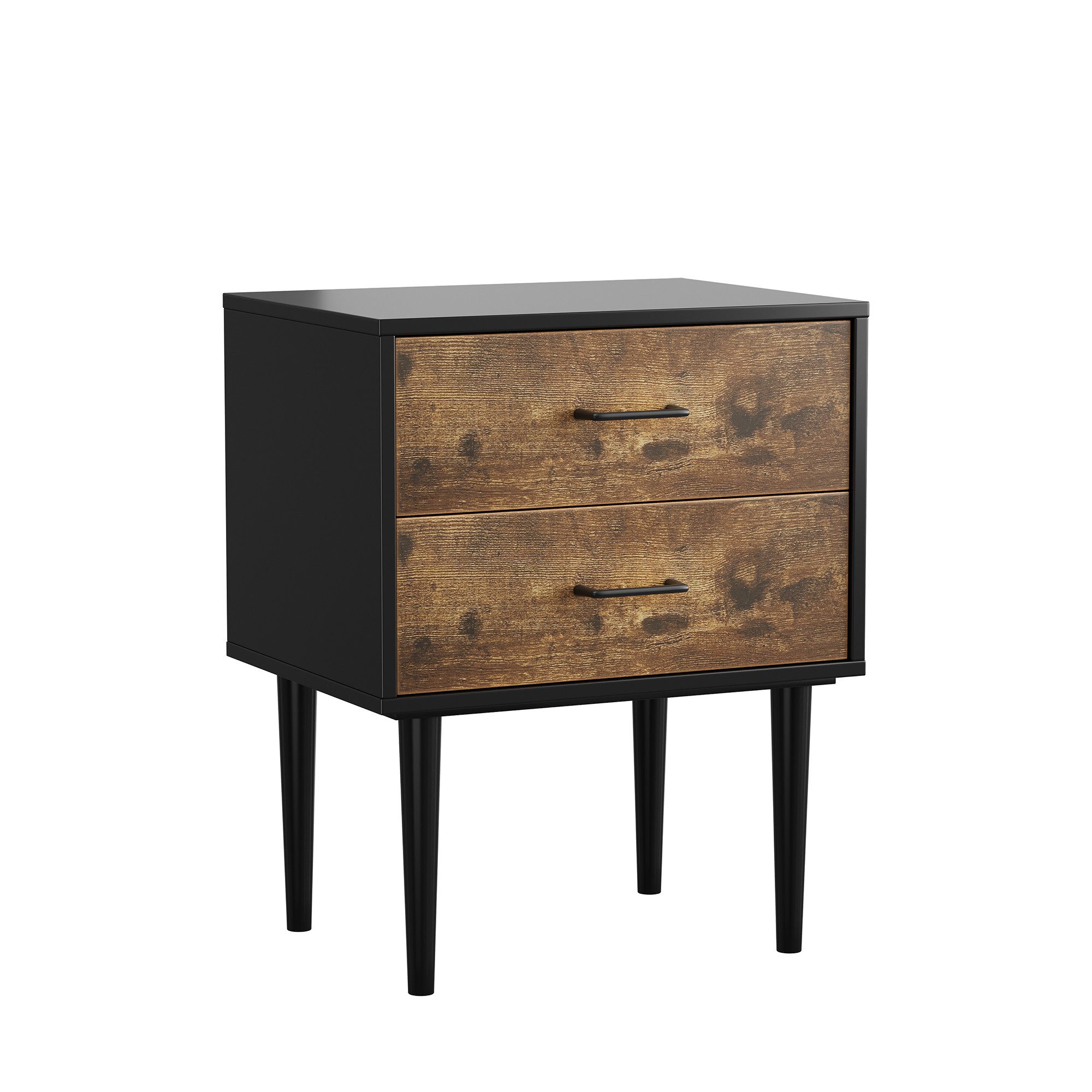 REDOM Nachttisch Nachtschrank, Beistelltisch (Retro-Nachttisch mit zwei Schubladen Vintage-Braun, 1-St., 51x 38x 66cm)