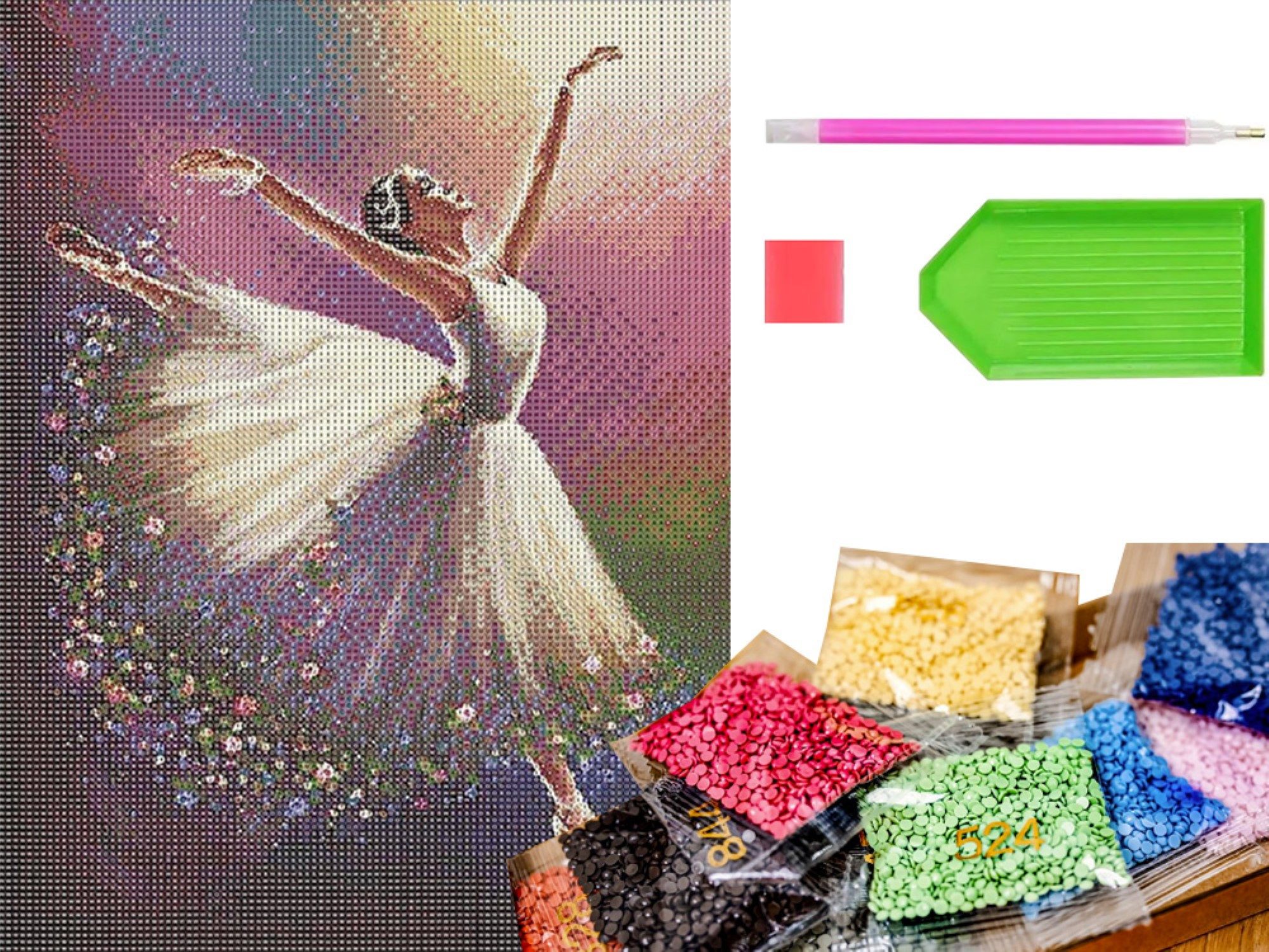 Verkgroup Malen nach Zahlen 5d Diamantgemälde - Die Ballerina Tänzerin Ballet (5d Diamond Painting-Set, 5d Diamond Ballerina mit Farbigen Steinchen), Hochwertige Materialien, funkelnde Diamanten, einfache Anleitung.