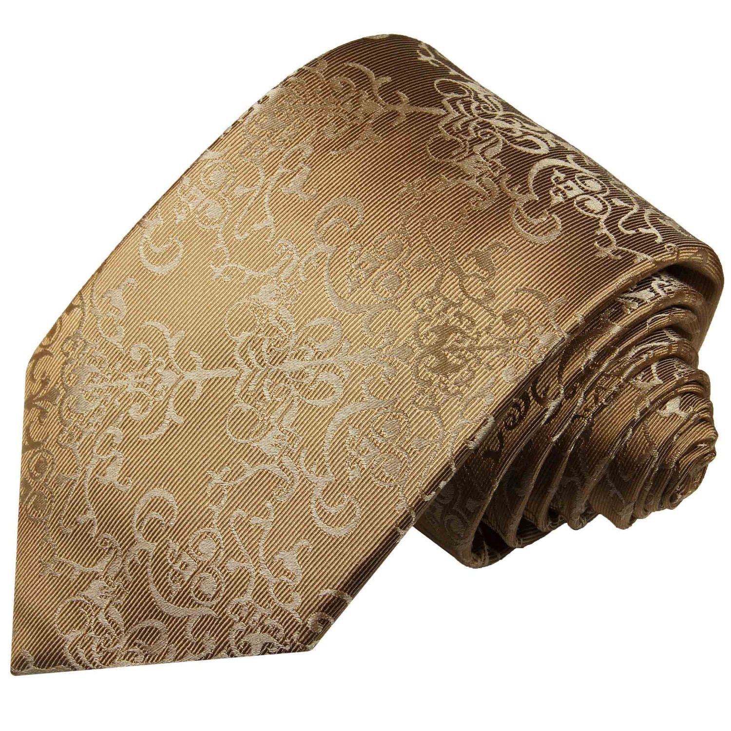 Paul Malone Krawatte Herren Seidenkrawatte mit Tuch modern barock 100% Seide (Set, 2-St., Krawatte mit Einstecktuch) Schmal (6cm), gold braun 2049 – Bild 3 von 3