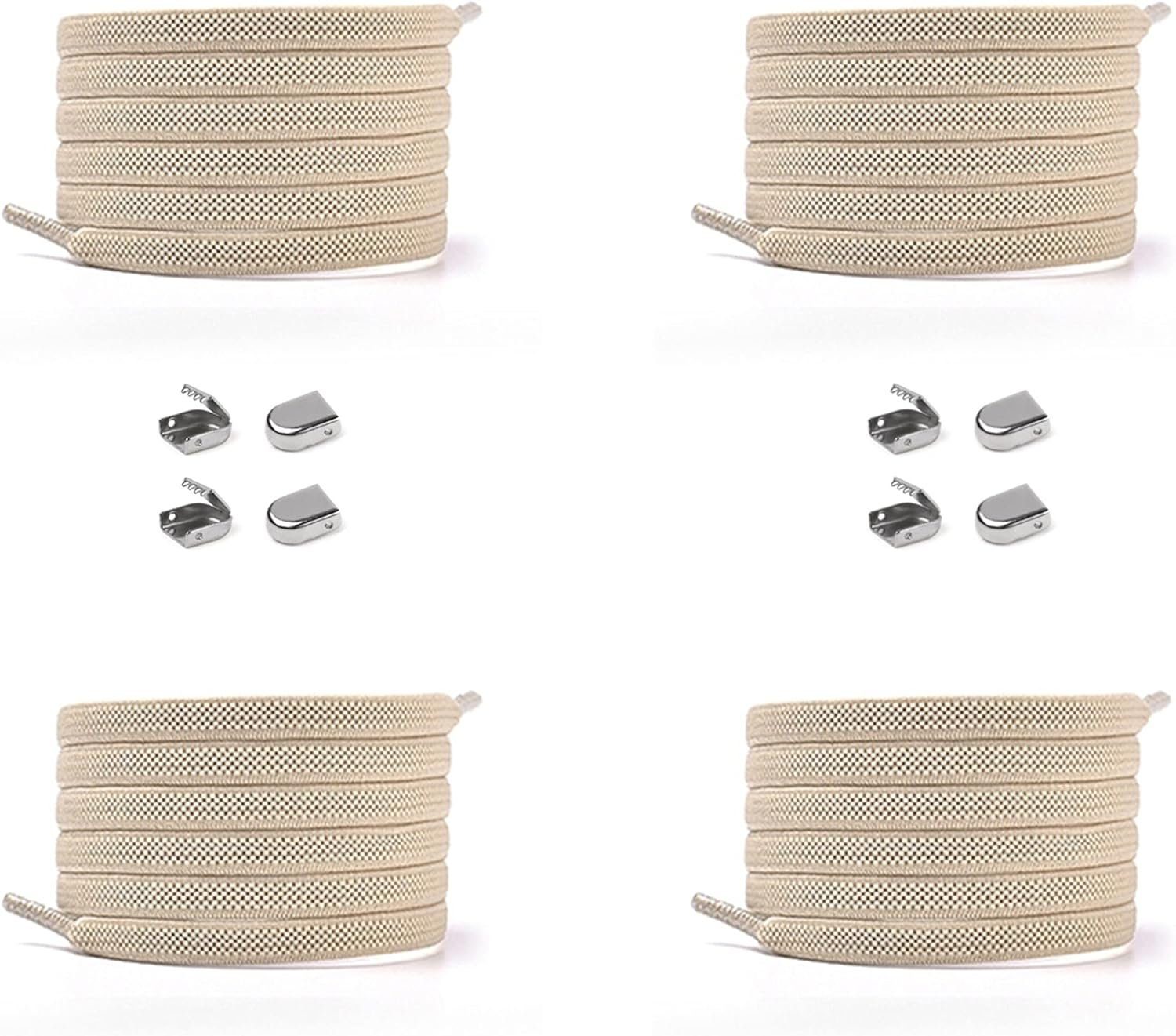 ELANOX Schnürsenkel 4 Stück für 2 Paar Schuhe elastische Schnürsenkel mit Clips, inkl. Enden (Clips) - 8 St. in silber