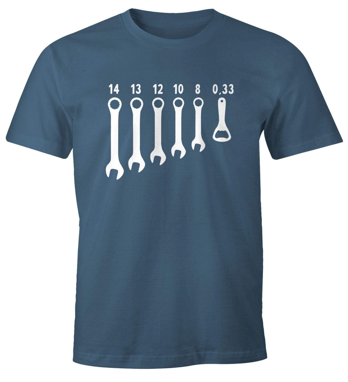 Moonworks® Fun-Shirt Herren Herren T-Shirt MoonWorks Bieröffner Flaschenöffner Schraubenschlüssel mit Fun-Shirt blau Print-Shirt Print