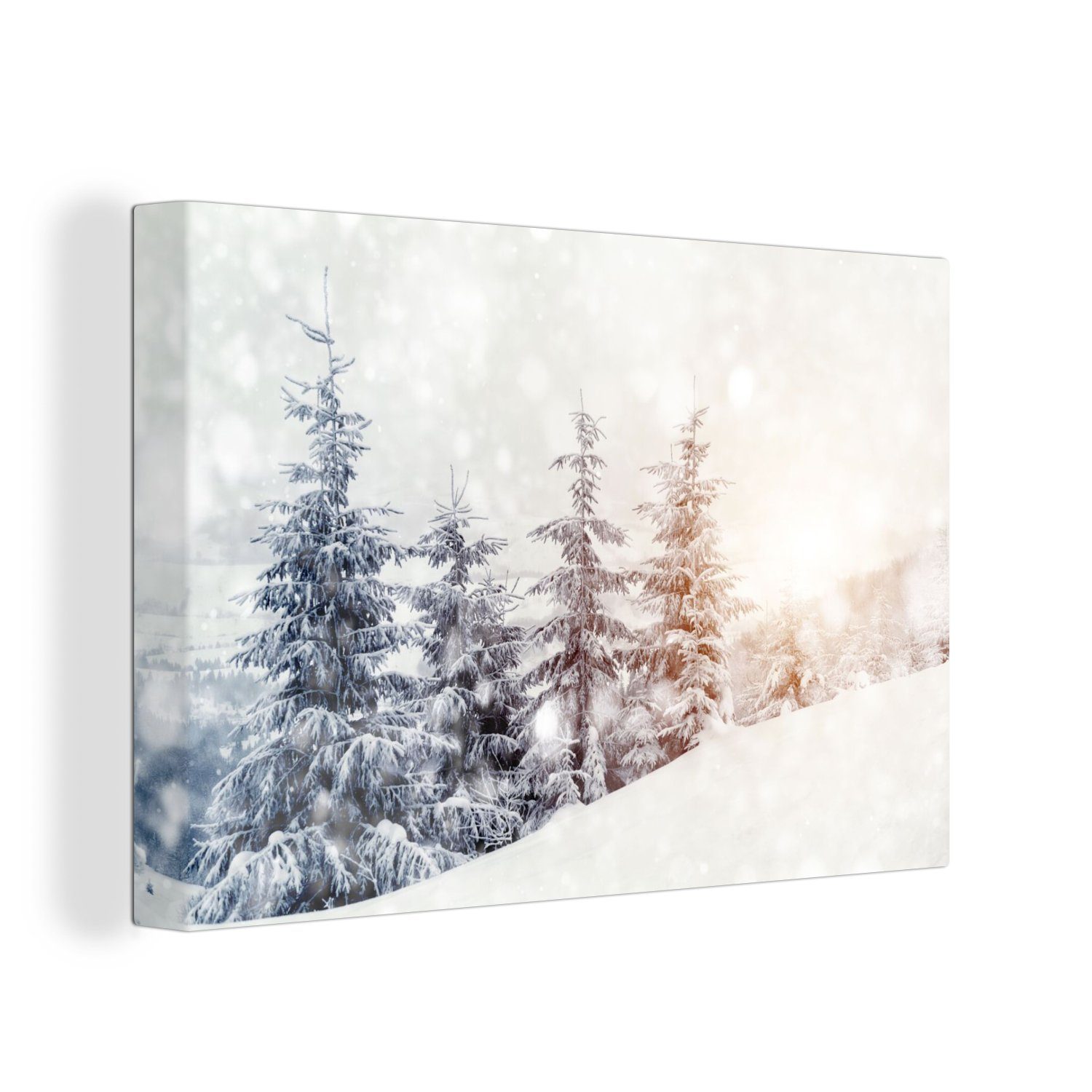 OneMillionCanvasses® Leinwandbild Baum - Schnee - Winter, (1 St), Wandbild für alle Wohnbereiche, Gemälde, XXL, großes, 120x80 cm