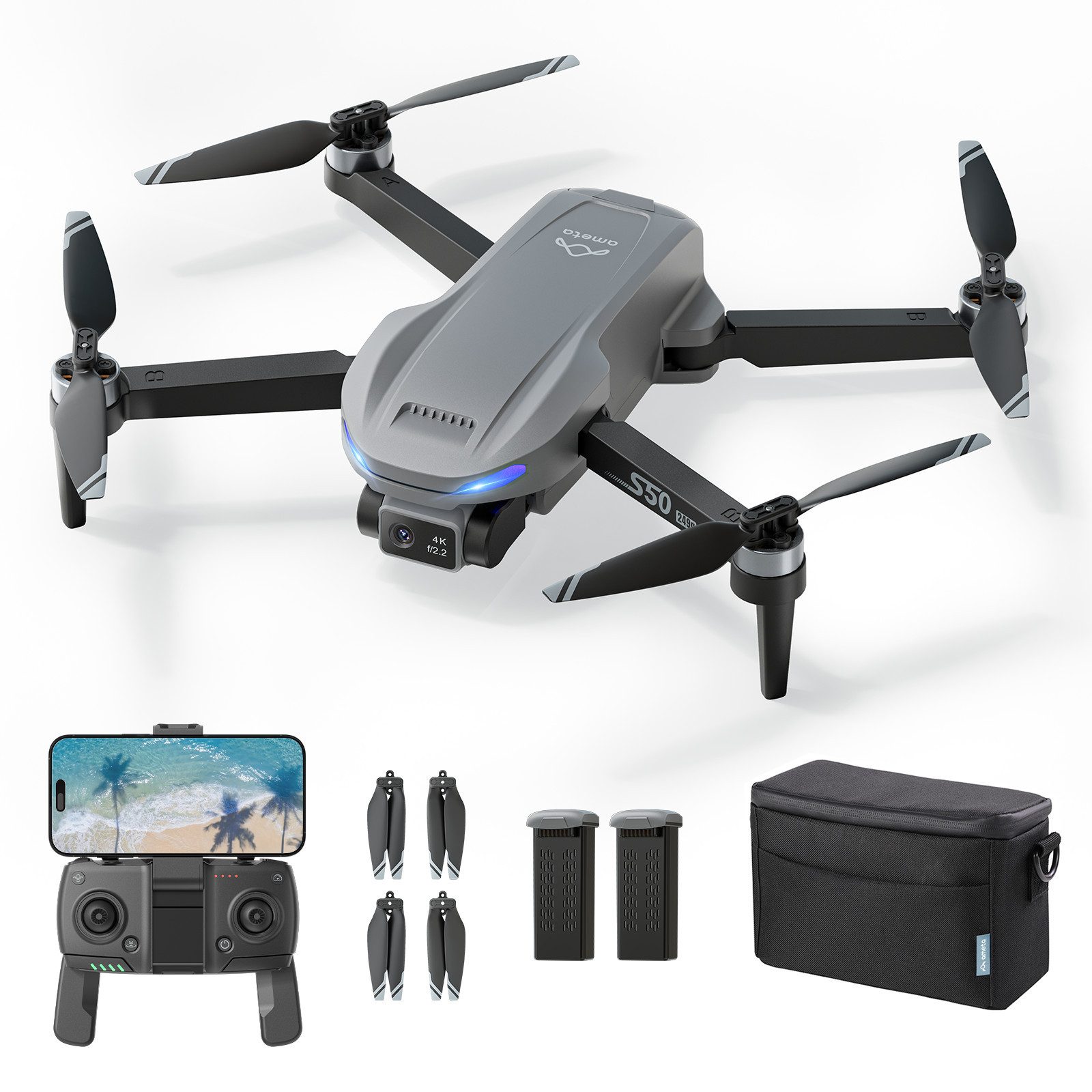 AMETA GPS FPV Drohne mit 4K Kamera, 50 Min Flugzeit, 500M Reichweite Drohne (4K@20fps, 5G-WLAN-Bildübertragung, unter 249 g, GPS-Positionierung, Auto Return, Follow Me, Intelligente Aufnahmemodi)