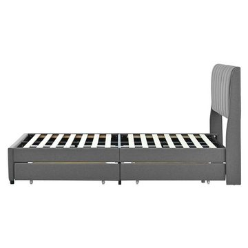 OKWISH Bett Polsterbett 140 x 200 cm, Doppelbett (mit Außenverteidigern auf beiden Seiten des Kopfteils, mit Schubladen, Lattenrost und Rückenlehne), für Erwachsene und Jugendliche, Ohne Matratze