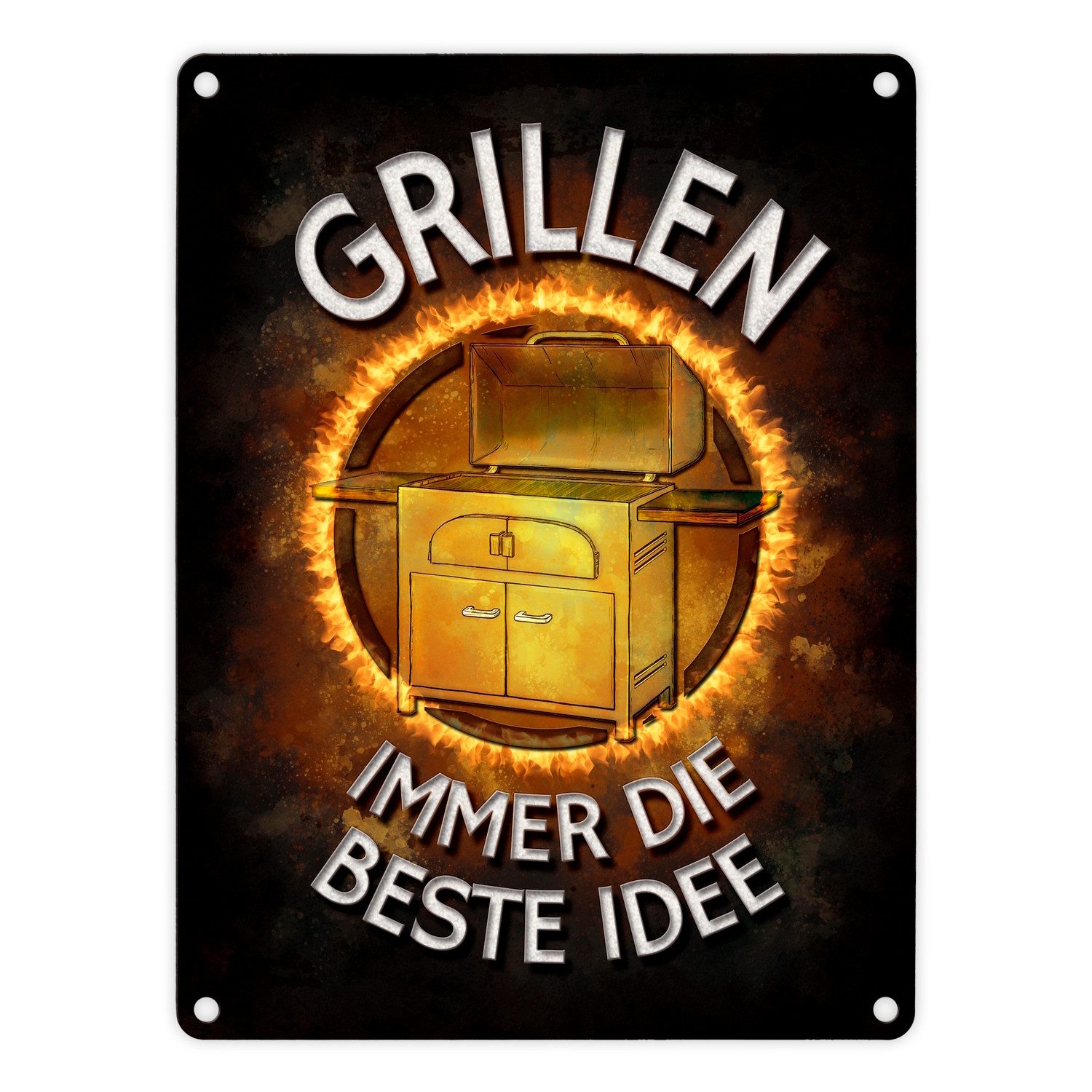 speecheese Metallschild Grillen immer die beste Idee Metallschild Fleisch Feuer Wurst Hobby