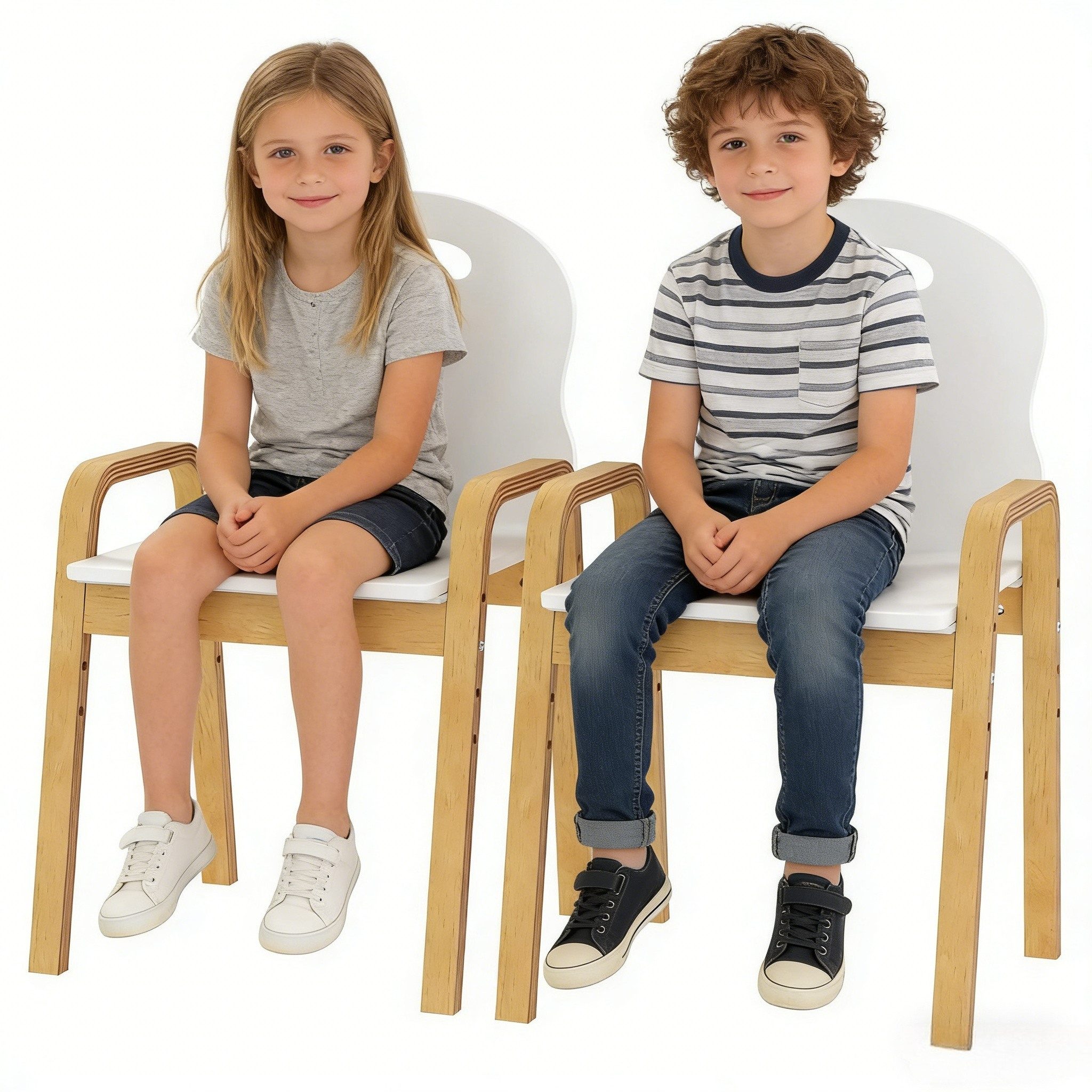 BlingBin Kinderstuhl 2er Set Holzstuhl-Set für Kinder Stapel Höhenverstellbar Kinderstühle (1er Set, 2 St), Kinderschreibtischstuhl mit Rückenlehne für 3-15 Jahre Kinder