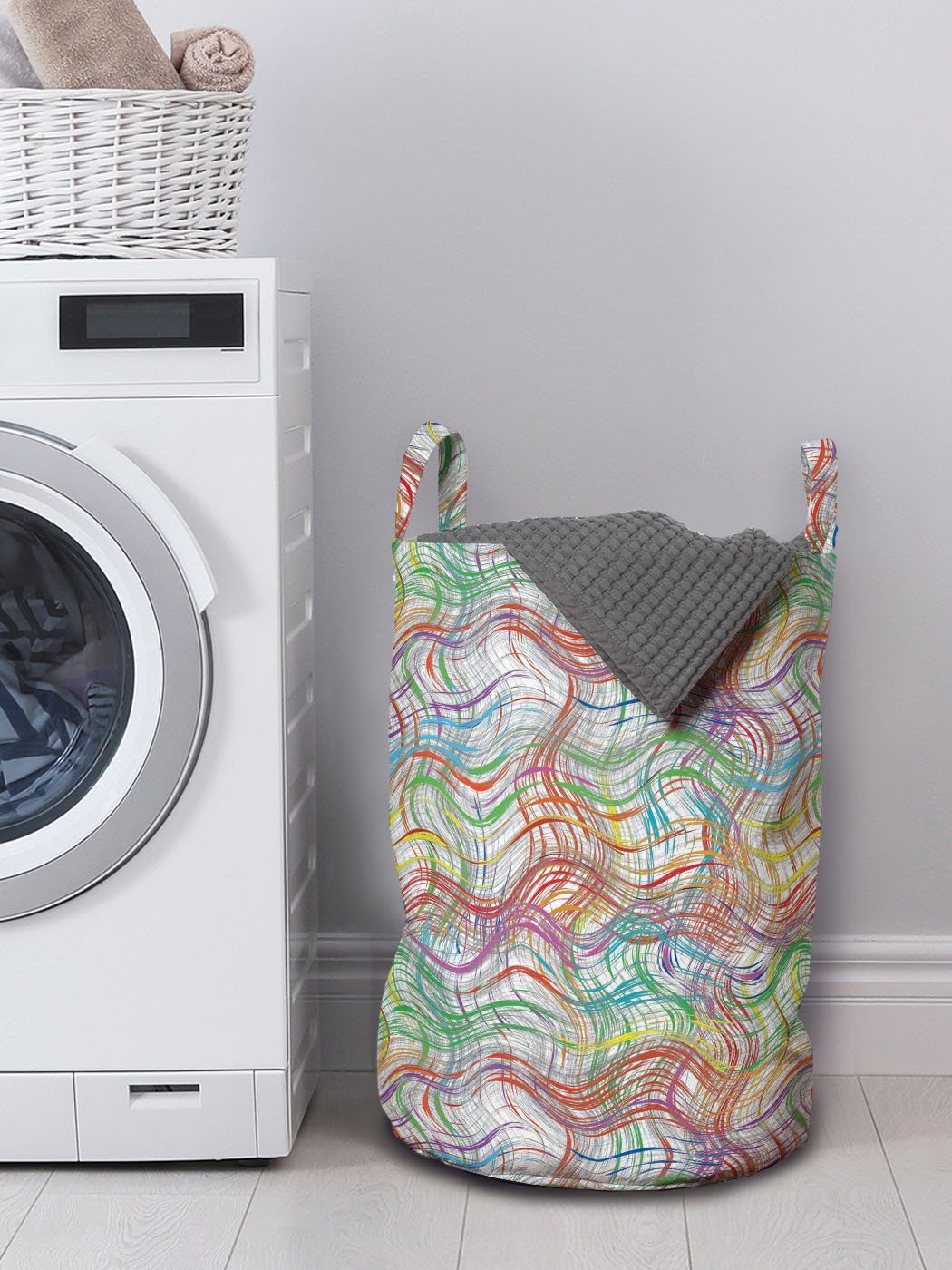 Abakuhaus Wäschesäckchen Wäschekorb Grunge für Griffen Waschsalons, bunte Kordelzugverschluss Wellenförmige mit Streifen