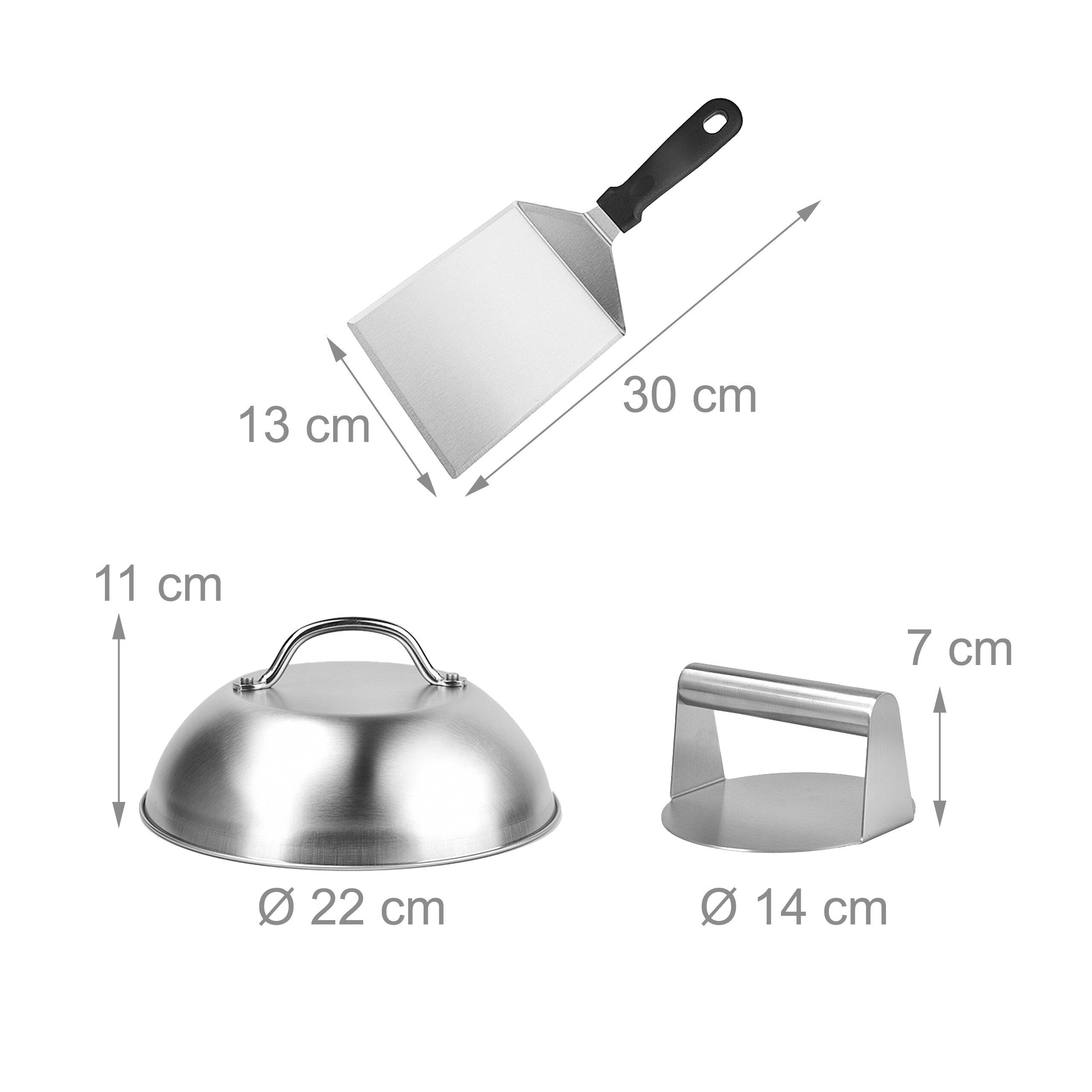 relaxdays Burgerpresse Smash Burger Set 3-teilig Edelstahl (3 St), Edelstahl – Bild 4 von 5