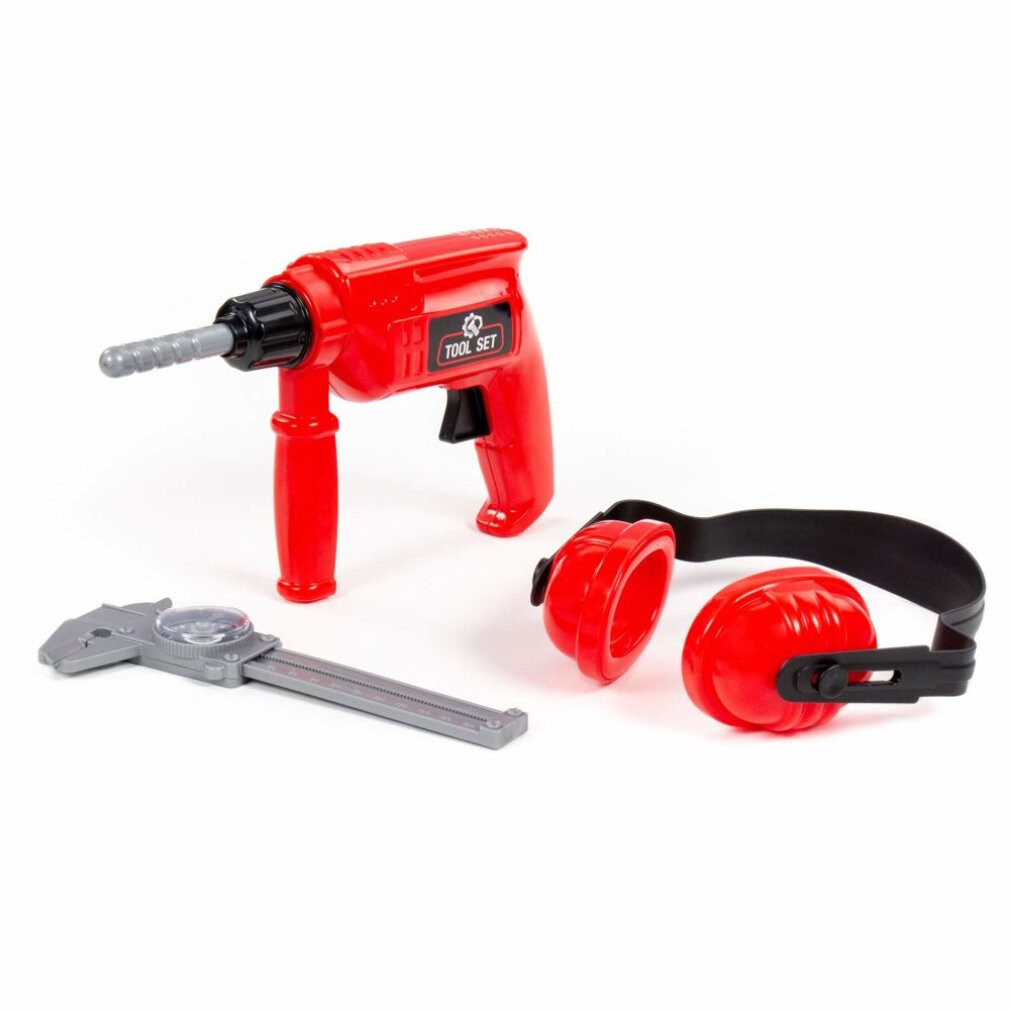 WADER QUALITY TOYS Spiel Werkzeugsatz Rot Bohrer Ohrenschützer Schieblehre 91116