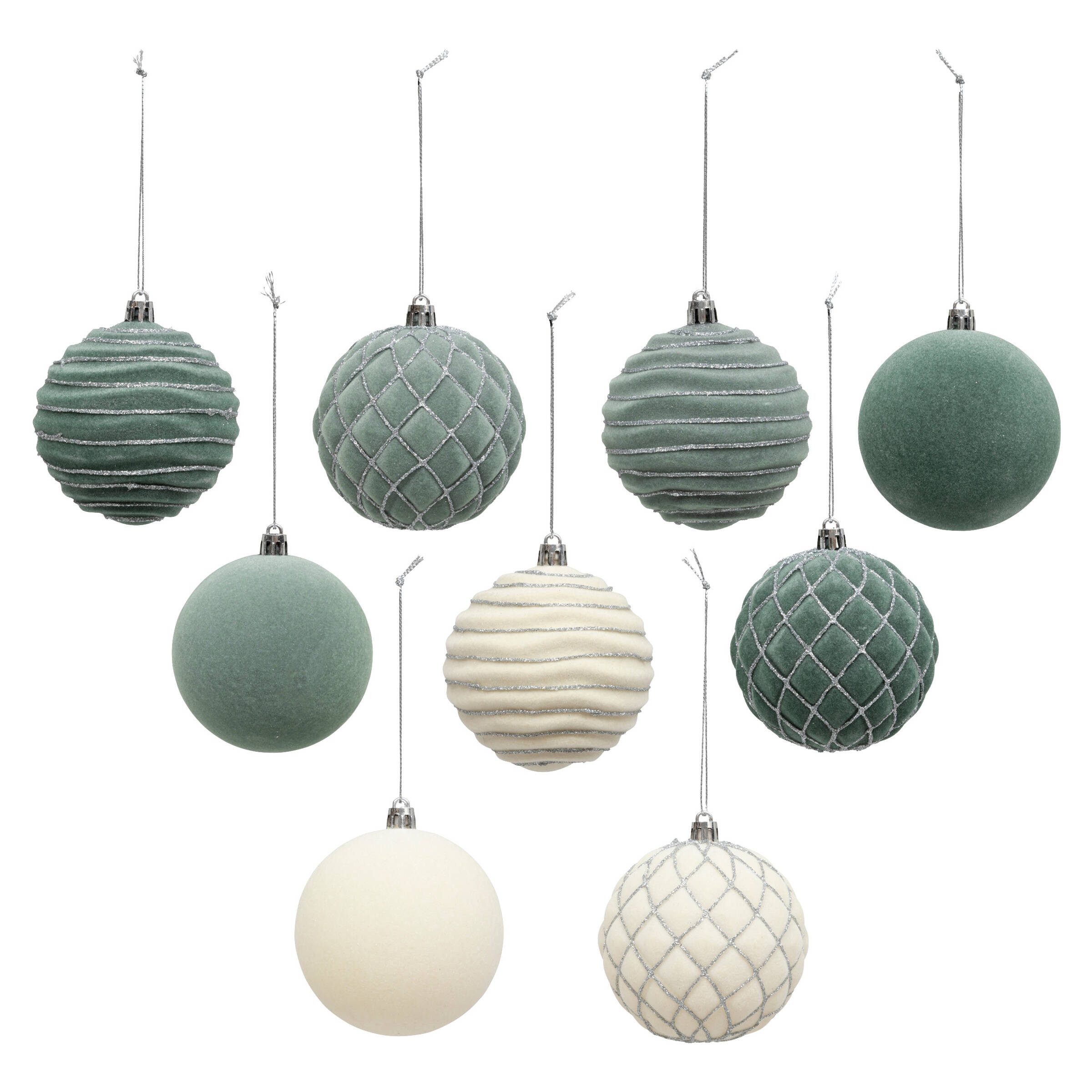 Atmosphera Créateur d'intérieur Weihnachtsbaumkugel Weihnachtskugeln mit Glitzer-Muster, Ø 8 cm, 9er-Set