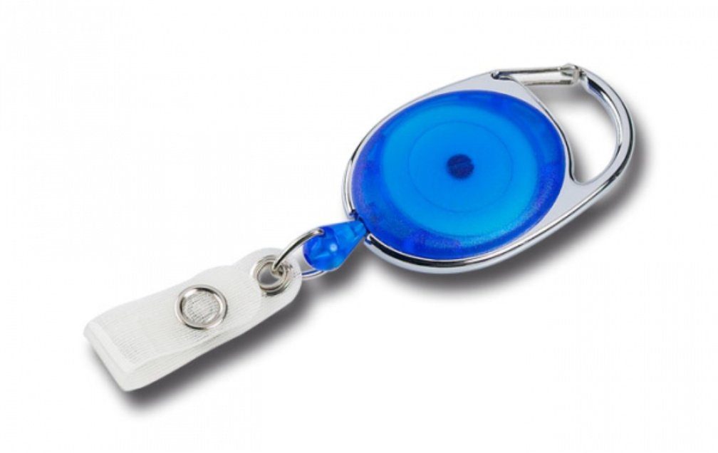 Form Ausweishalter Kranholdt Druckknopfschlaufe / ovale / Ausweisclip (10-tlg), Metallumrandung, Blau Schlüsselanhänger Jojo Transparent