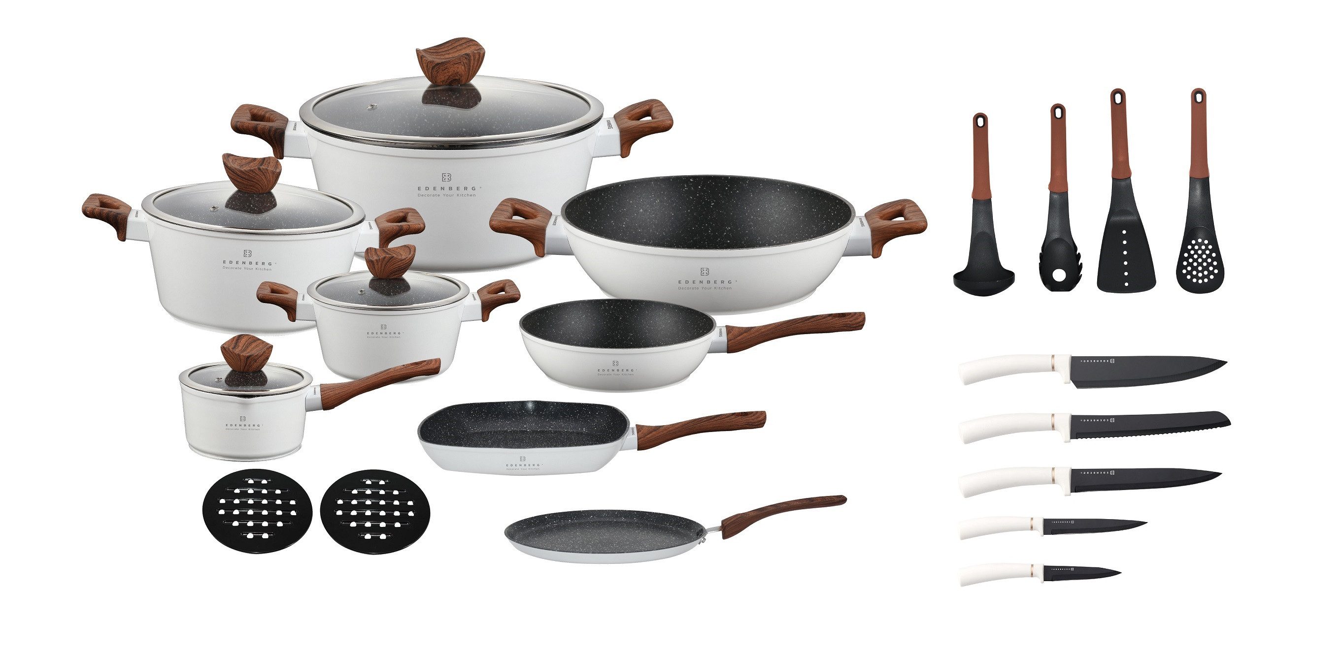 Edenberg Topf-Set 23 tlg, Modernes Topfset mit Pfannen in elegantem, intensivem Rot, Aluminium, Aluminiumguss, Edelstahl (Gönnen Sie sich dieses elegante Premium-Kochgeschirr-Set in strahlendem Rot und genießen Sie Qualität, Stil und Kochkomfort auf höchstem Niveau, zugleich ist es eine perfekte Geschenkidee, die Familie und Freunde begeistern wird., 23-tlg)