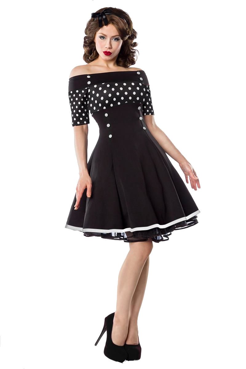 BELSIRA Jerseykleid Schulterfreies Retro Rockabilly 50er Jahre Pin up Vintage Jersey-Kleid