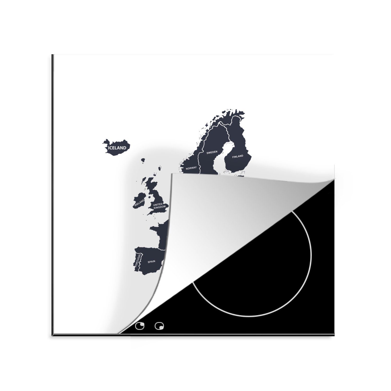 Europa - cm, (1 Arbeitsplatte Weiß, Schwarz Herdblende-/Abdeckplatte Vinyl, - MuchoWow - für Ceranfeldabdeckung, tlg), 78x78 küche Karten