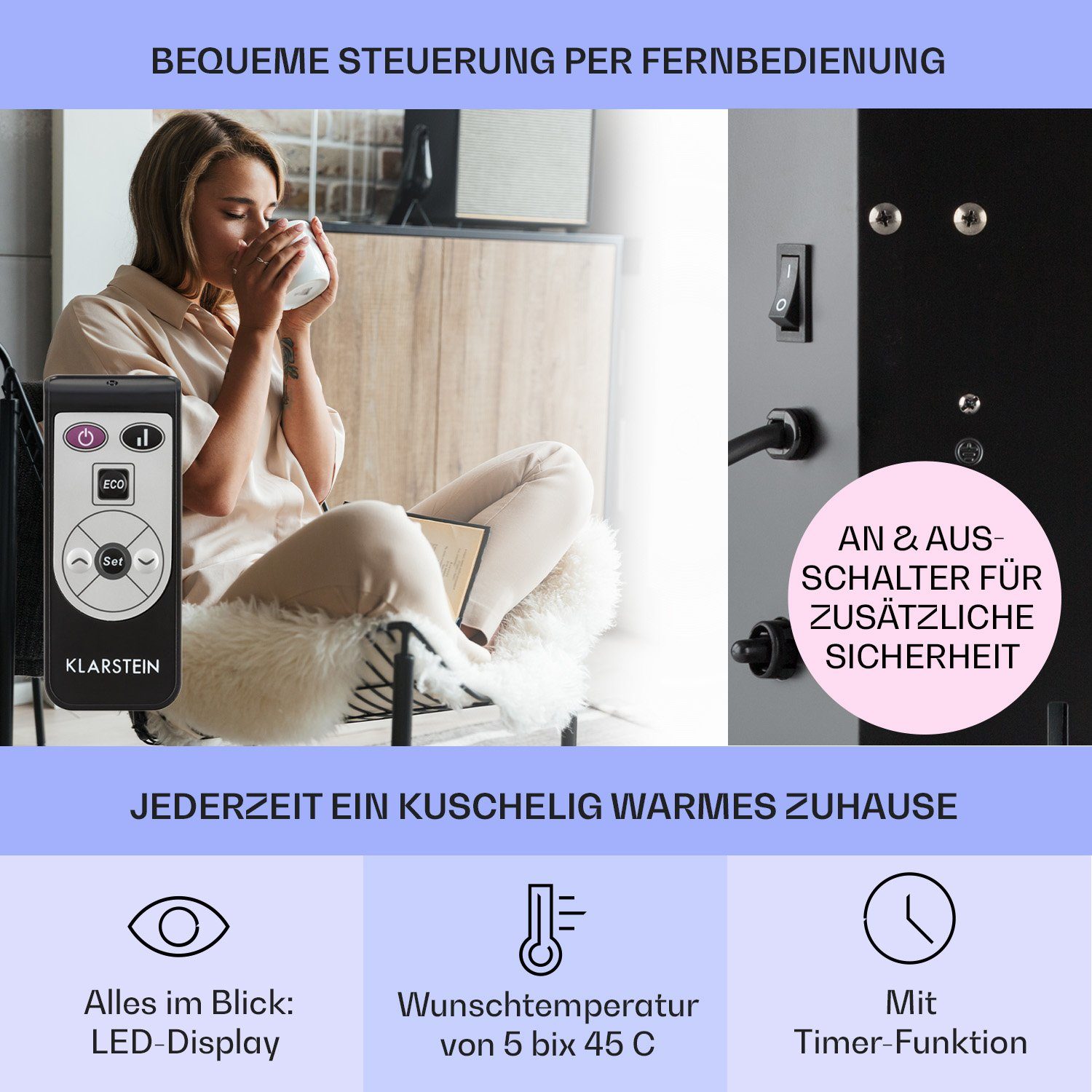 Bornholm Konvektorheizung Klarstein elektrisch W, Single, Schwarz Heizkörper Heizstrahler 1000 Elektrokoheizung energiesparend