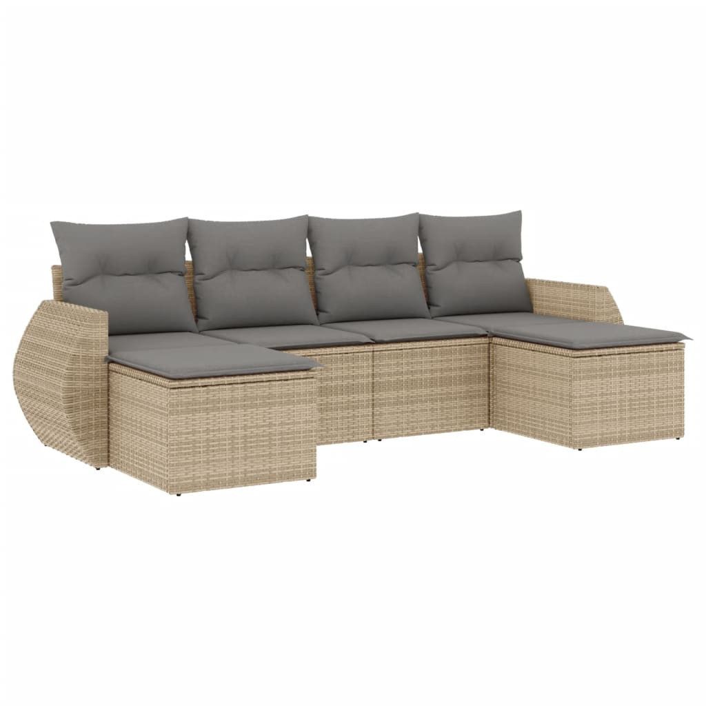 Gartenlounge-Set 6-tlg. Garten-Sofagarnitur mit Kissen Beige Poly Rattan