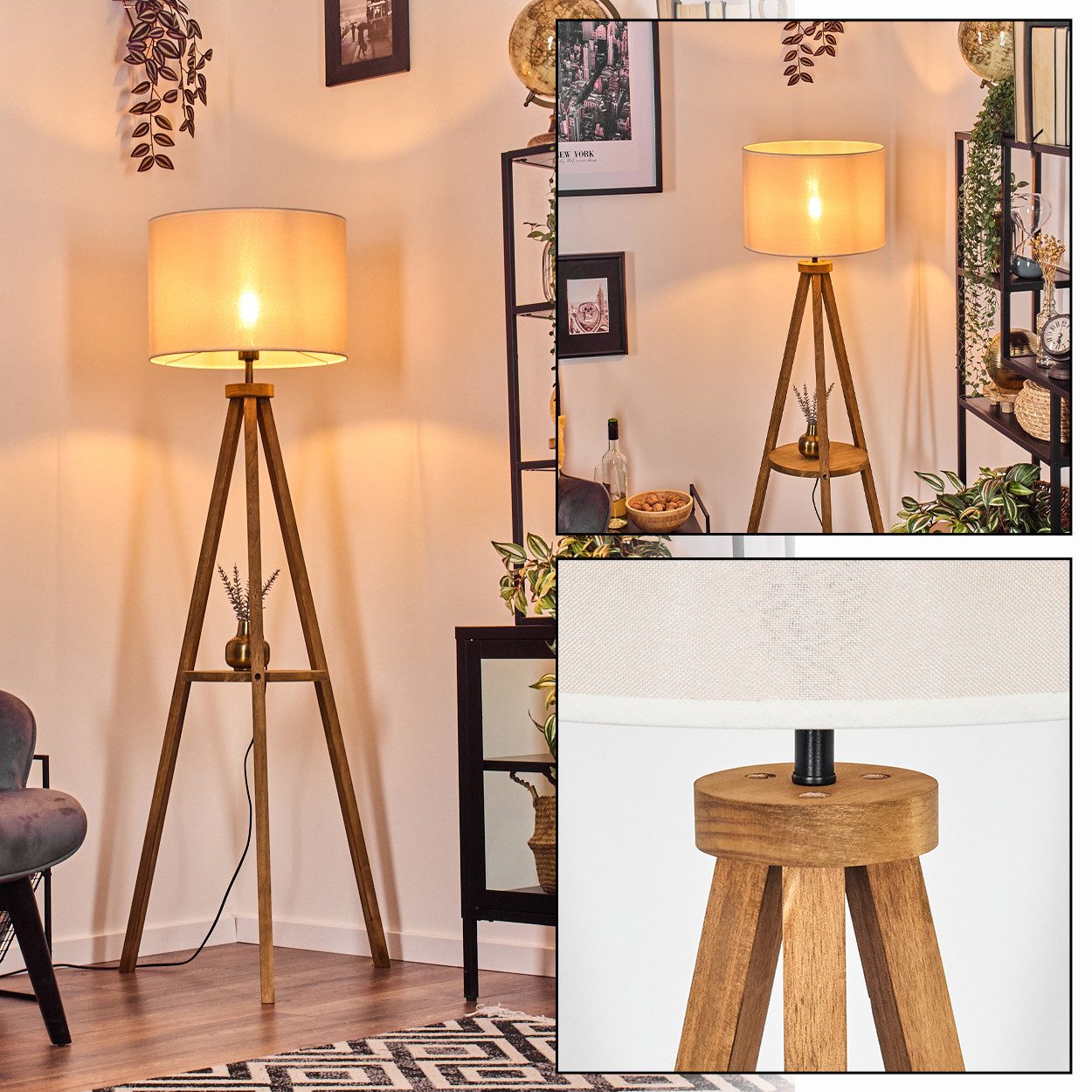 hofstein Stehlampe Stehlampe aus Holz/Stoff in günstig online kaufen