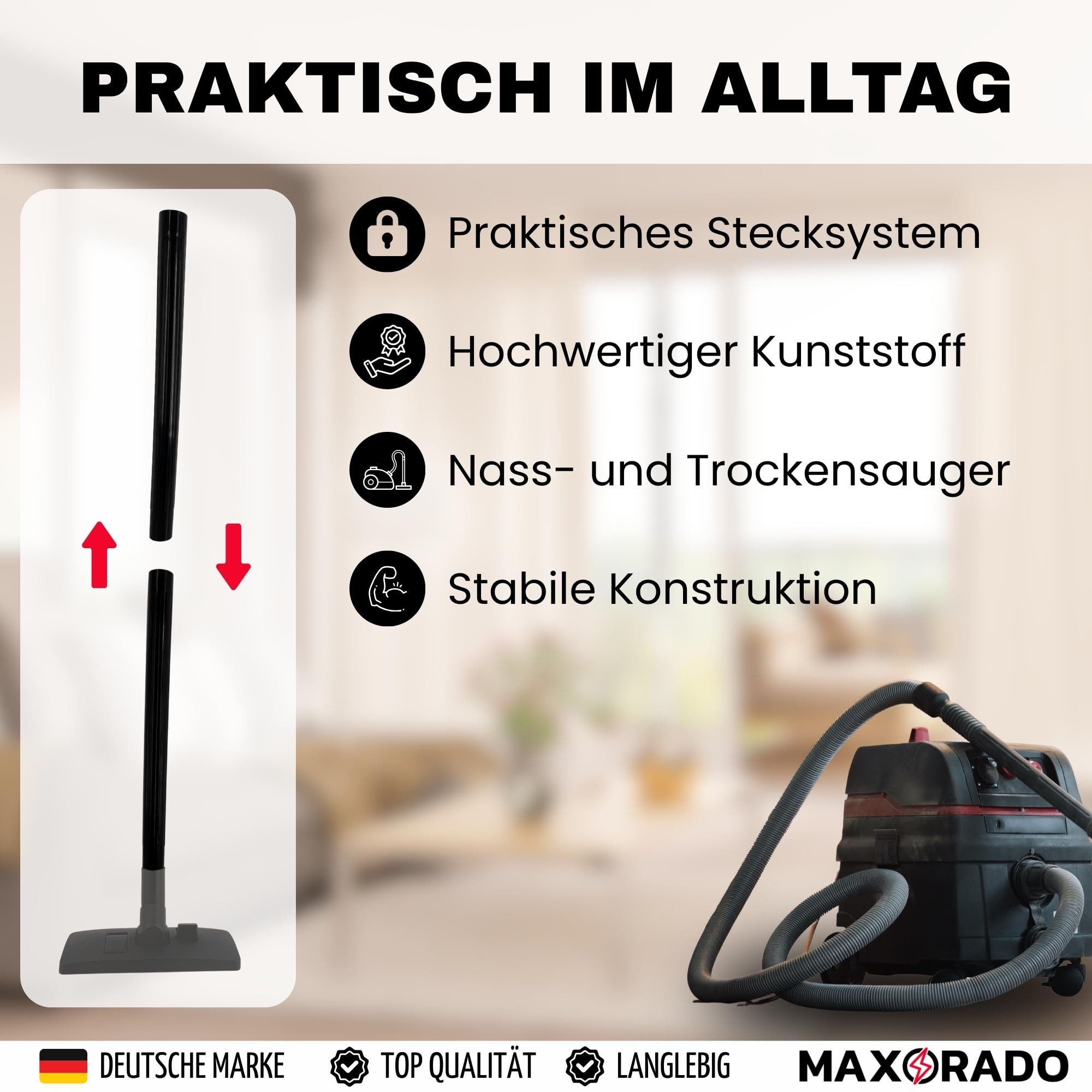 Maxorado Staubsaugerrohr Staubsaugerrohr 35mm für Nilfisk Buddy Alto AERO ATTIX Multi INOX Wap, Zubehör für Nass- und Trockensauger Turbo Rohr, Verlängerungsrohr Saugrohr Verlängerung Kunststoff