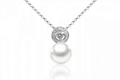 Gaura Pearls Kette mit Anhänger Silberkette mit Perlenanhänger weiß 10-11 mm mit Zirkonia, 45 cm, 925er rhodiniertes Silber