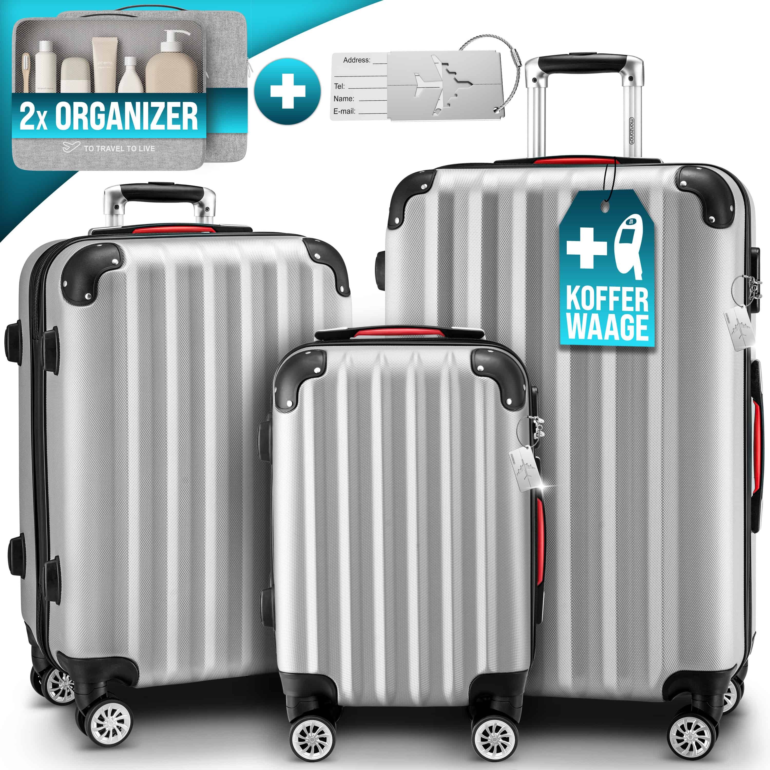 monzana Kofferset, Koffer Zwillingsrollen Zahlenschloss Waage Gurt Reisekof günstig online kaufen