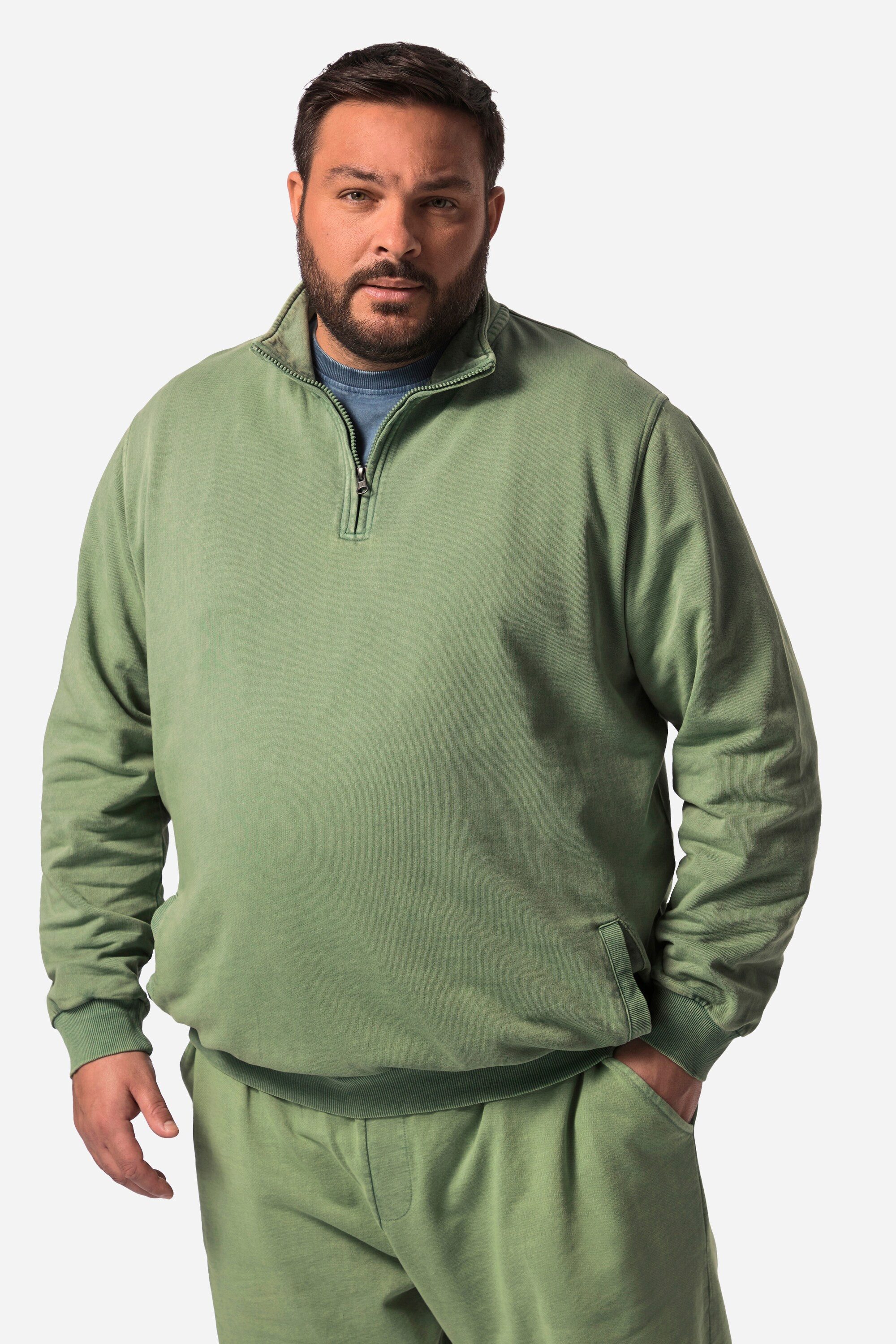 Fleecejacke Sweattroyer Vintage Look Stehkragen mit Zipper
