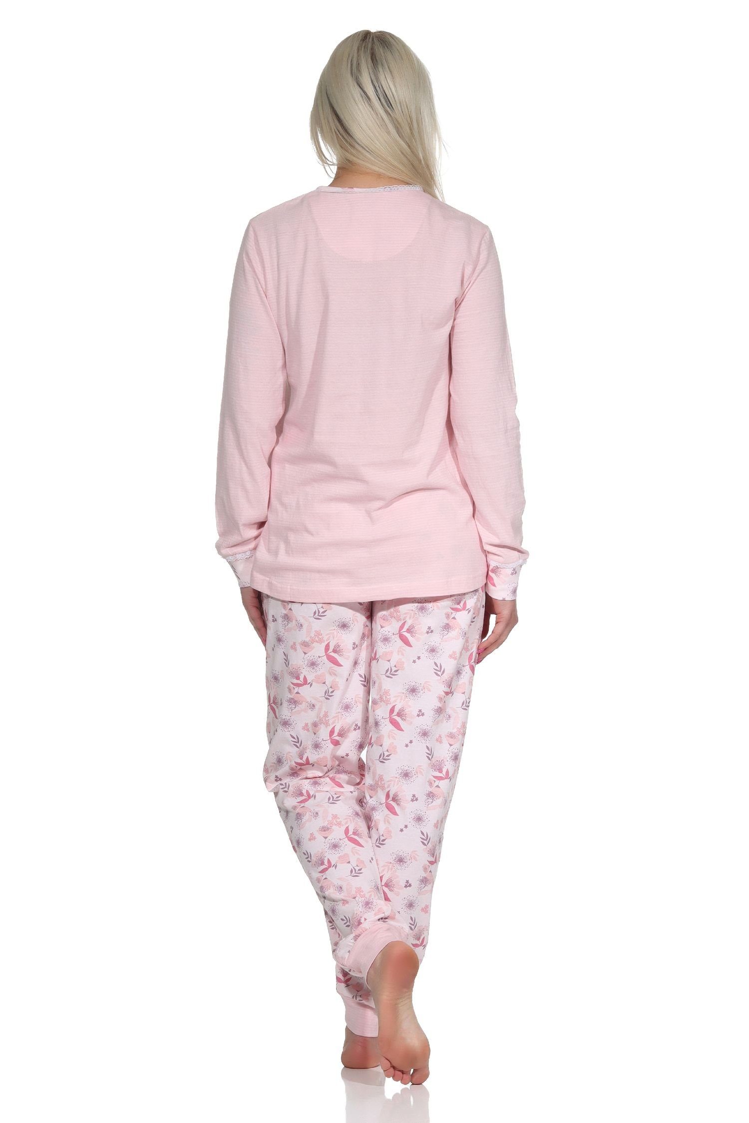 und in Schlafanzug Spitze auch rosa Damen mit lang Pyjama Bündchen Normann - Übergrößen