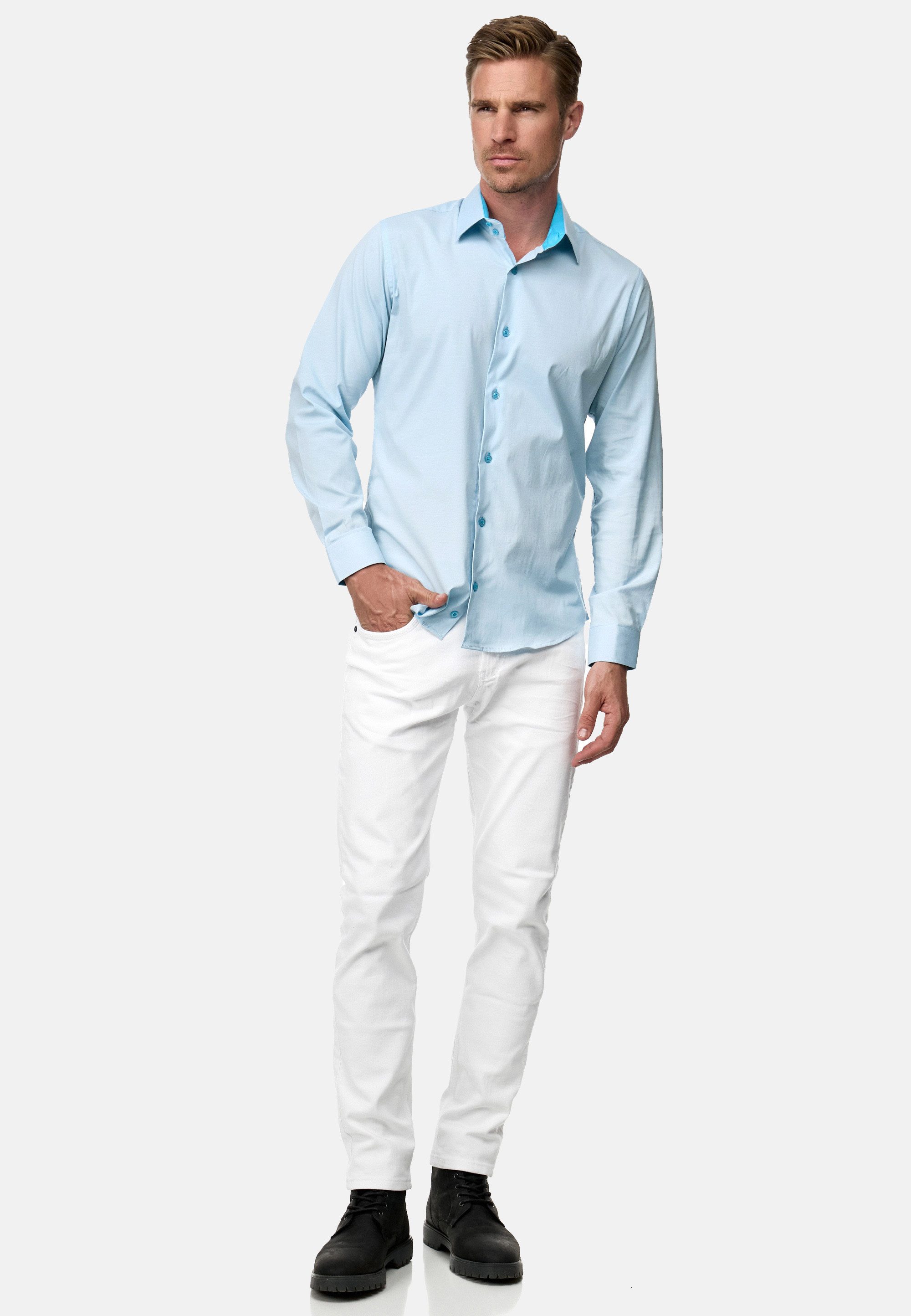 Rusty Neal Langarmhemd mit farblich abgesetztem Innenkragen günstig online kaufen