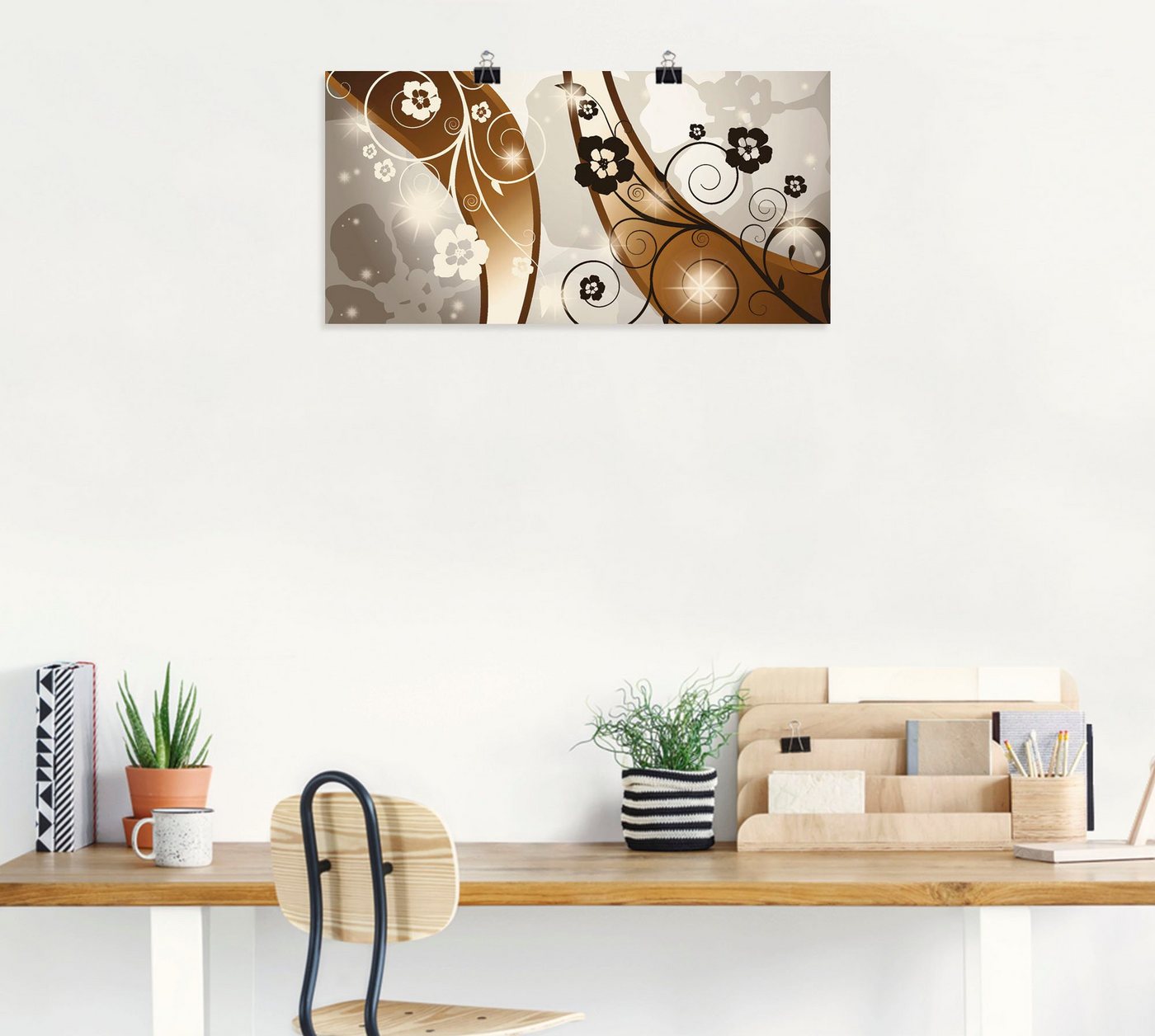 Artland Wandbild »Braune Wirbel mit Blumen«, Muster (1 Stück), in vielen Größen & Produktarten -Leinwandbild, Poster, Wandaufkleber / Wandtattoo auch für Badezimmer geeignet-HomeTrends